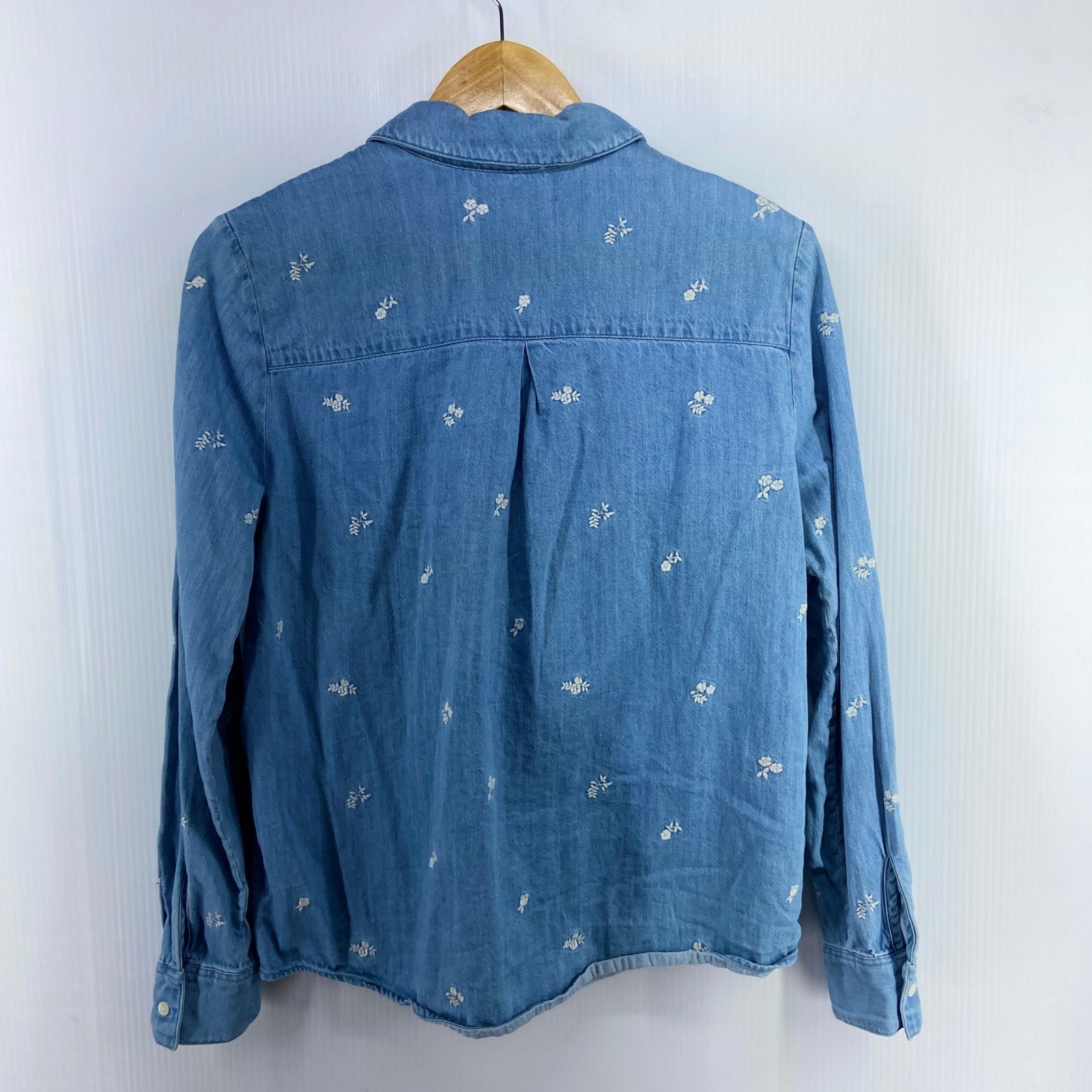Sezane Tomboy Shirt Embroidered Blue Denim Chambray Long Sleeve Women EU 36 US 4