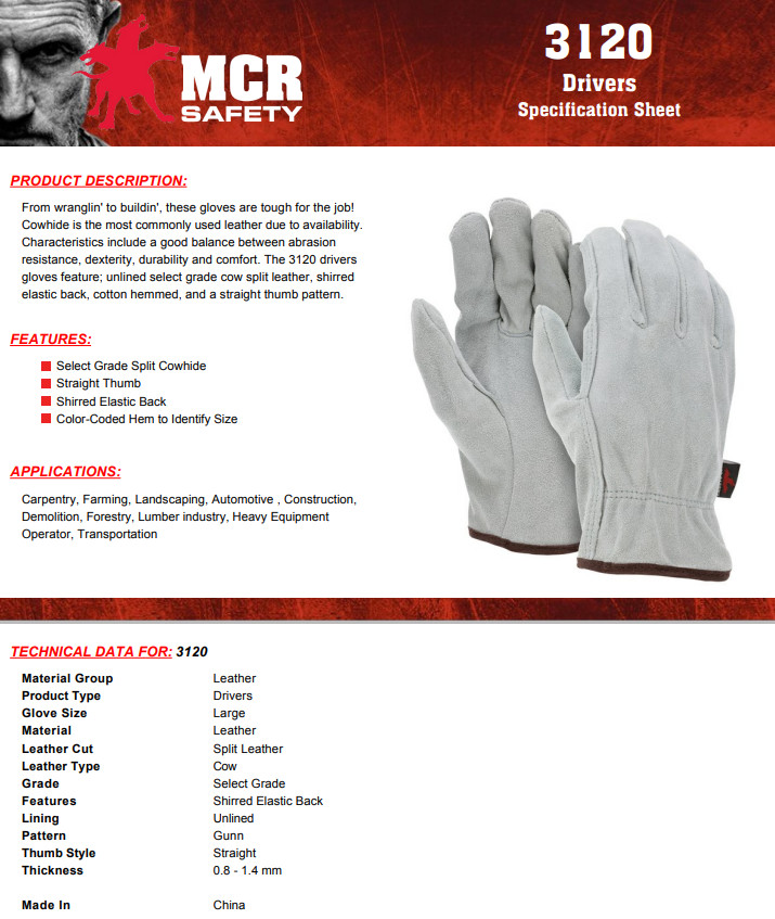 12 PAIR Durable Leather Drivers Construction Farming Roping Work Gloves SMALL