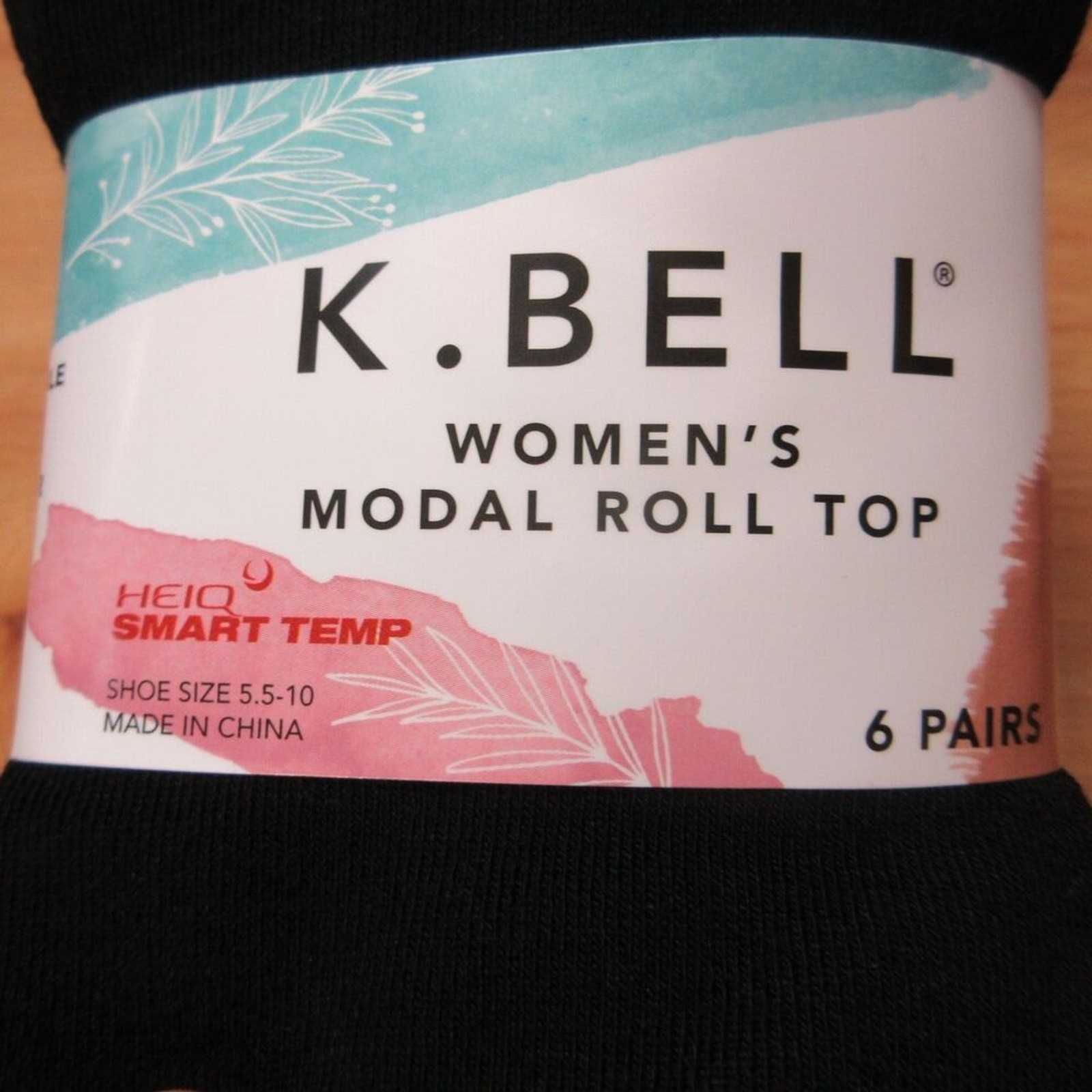 K. BELL Modal Roll Top Socks, Womens, 6 Pairs, Black, Fits Shoe Sizes 5.5-10 NWT