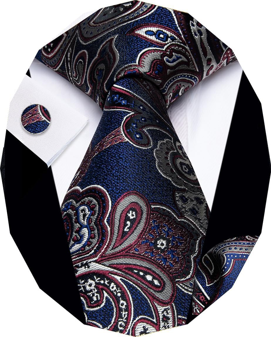 Paisley Tie Sets Floral Necktie Handkerchief Cufflinks Set Silk Woven Ties Busin