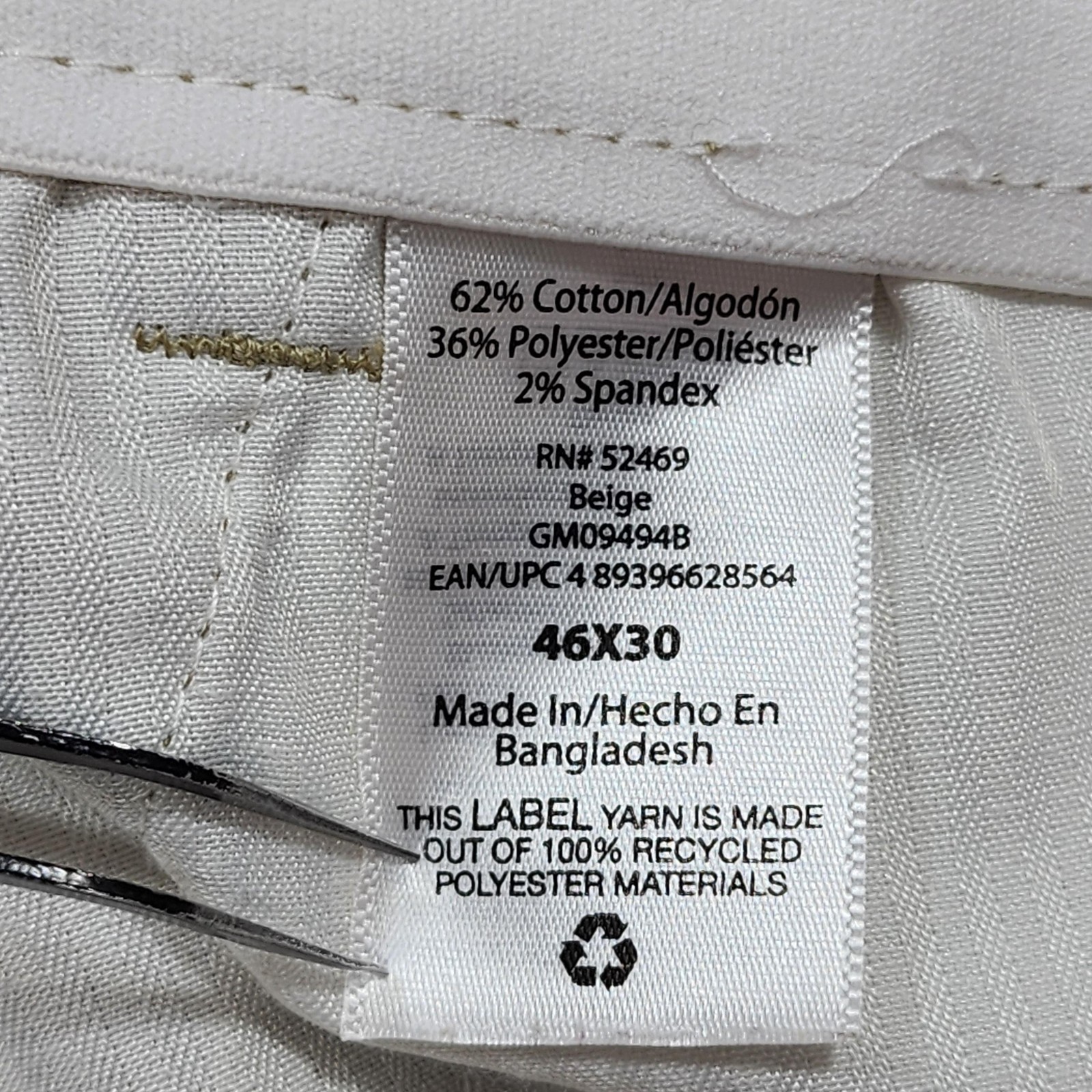 George Pants Mens 46×30 Beige Flat Front Chino Tapered Stretch Office Casual