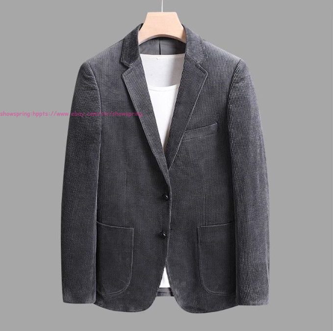 Men Vintage Casual Work Wear Corduroy Suit Fall Winter Blazer Jacket Sport Coats