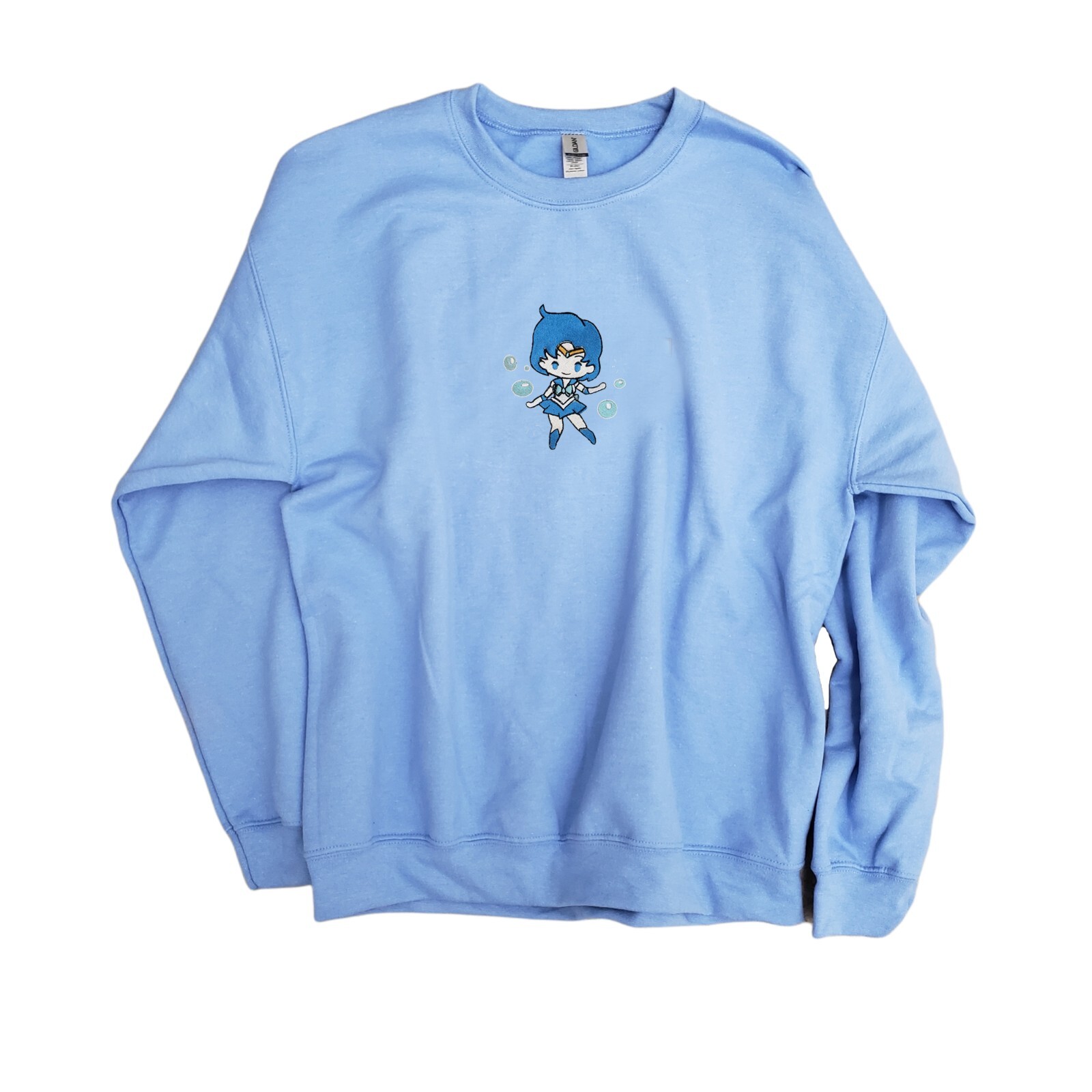 Sailor Mercury Embroidered Crewneck Sweater Blue Size XL Kawaii Anime Crystal