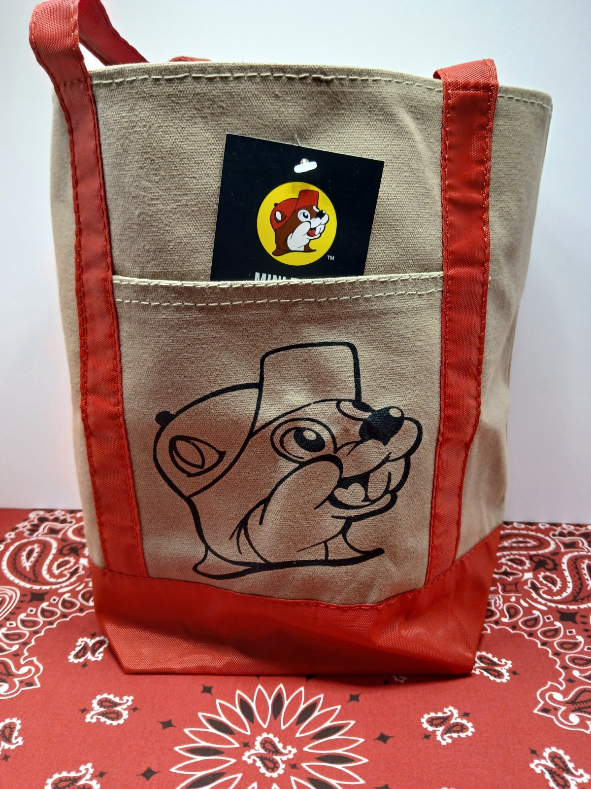 Buc-ee’s Mini Tote Bag ~ New 13×12 Market Bag Small Reusable ~ Canvas & Red Tote