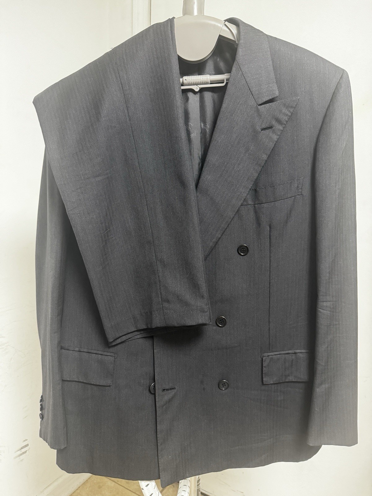 Brioni Double Breasted Suit, 41R, Black Herringbone