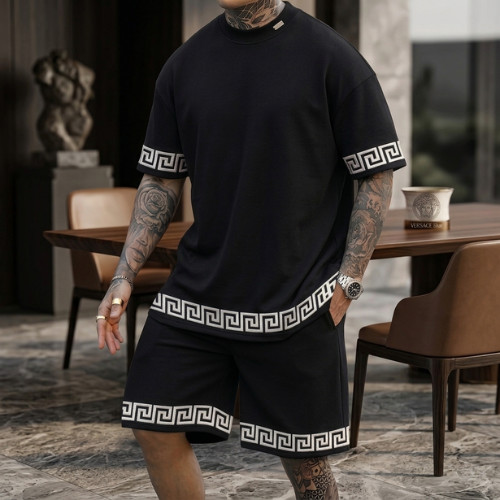 Men 2-Piece Set Summer Outfit Short Sleeve Sweatshirt T Shirts and Shorts Suits