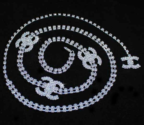 Dangle Clear Austrian Rhinestone Crystal Belt Buckle Bridal Party Silver Plated
