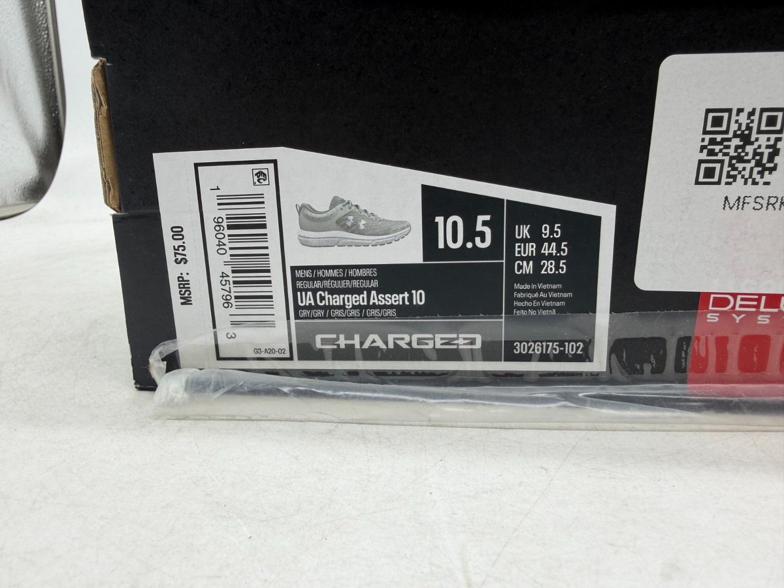 Under Armour Charged Assert 10 Athletic Sneakers Men’s Gray White Lace-Up – 10.5