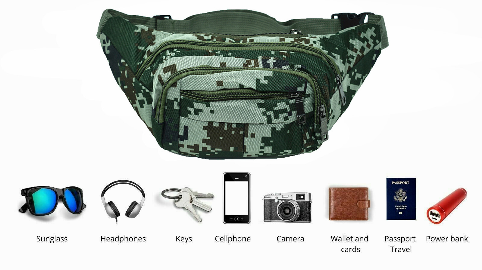 Fanny Pack Belt Waist Bag Military camouflage Sports Pouch Hip Fishing Bumbag