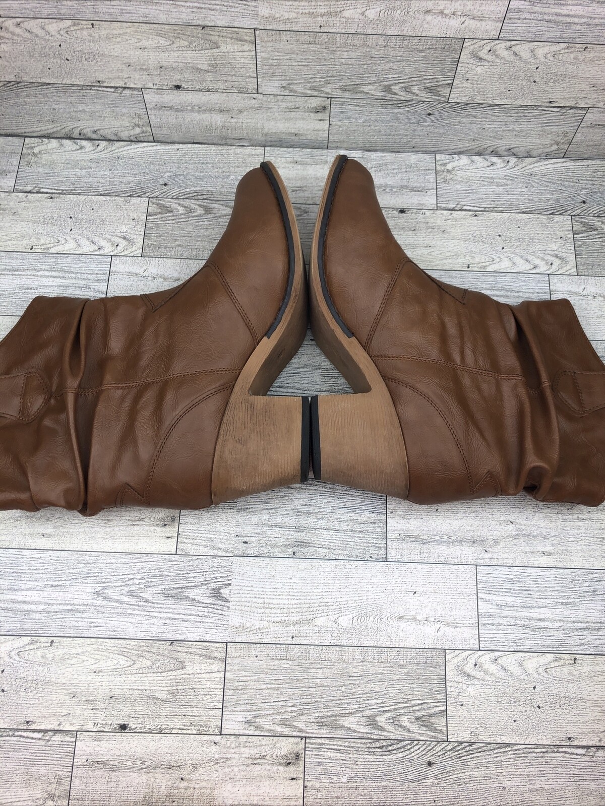 Charles Albert 100% vegan leather slouch calf brown heel cowboy boots 8 women