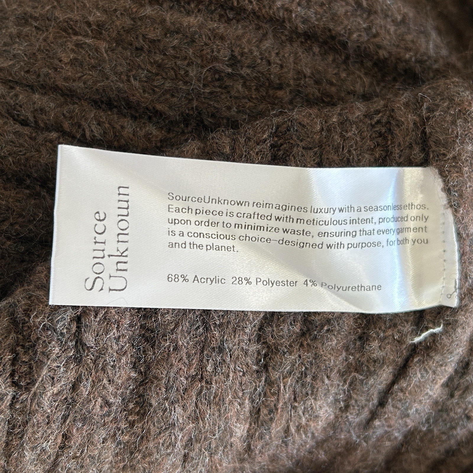 Source Unknown Becca Oversized Sweater O/S Chunky Knit Money Roll Neck Brown NEW