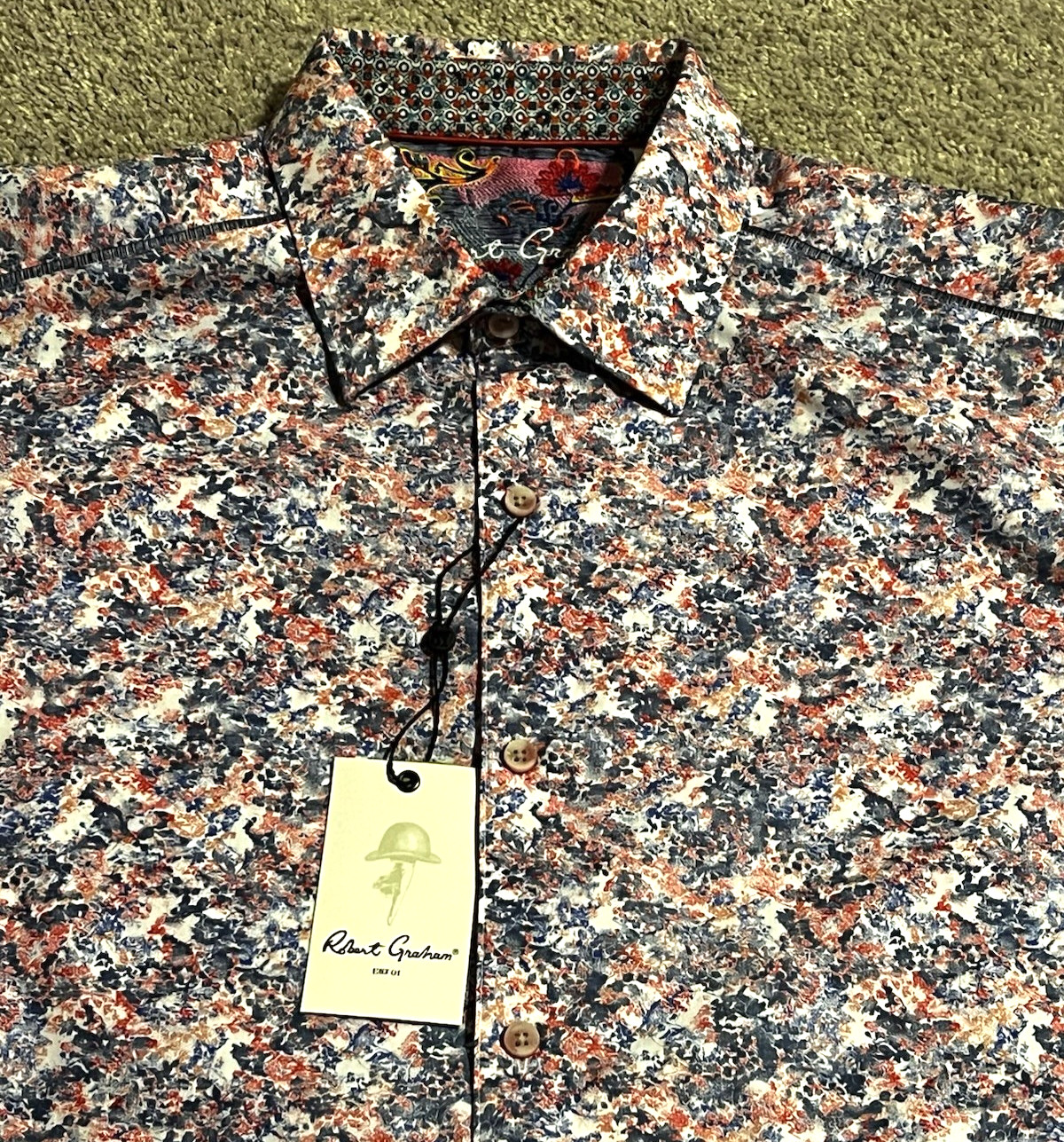 ROBERT GRAHAM Button Up Front Short Sleeve Shirt HAAS Floral Print CLASSIC Sz LG