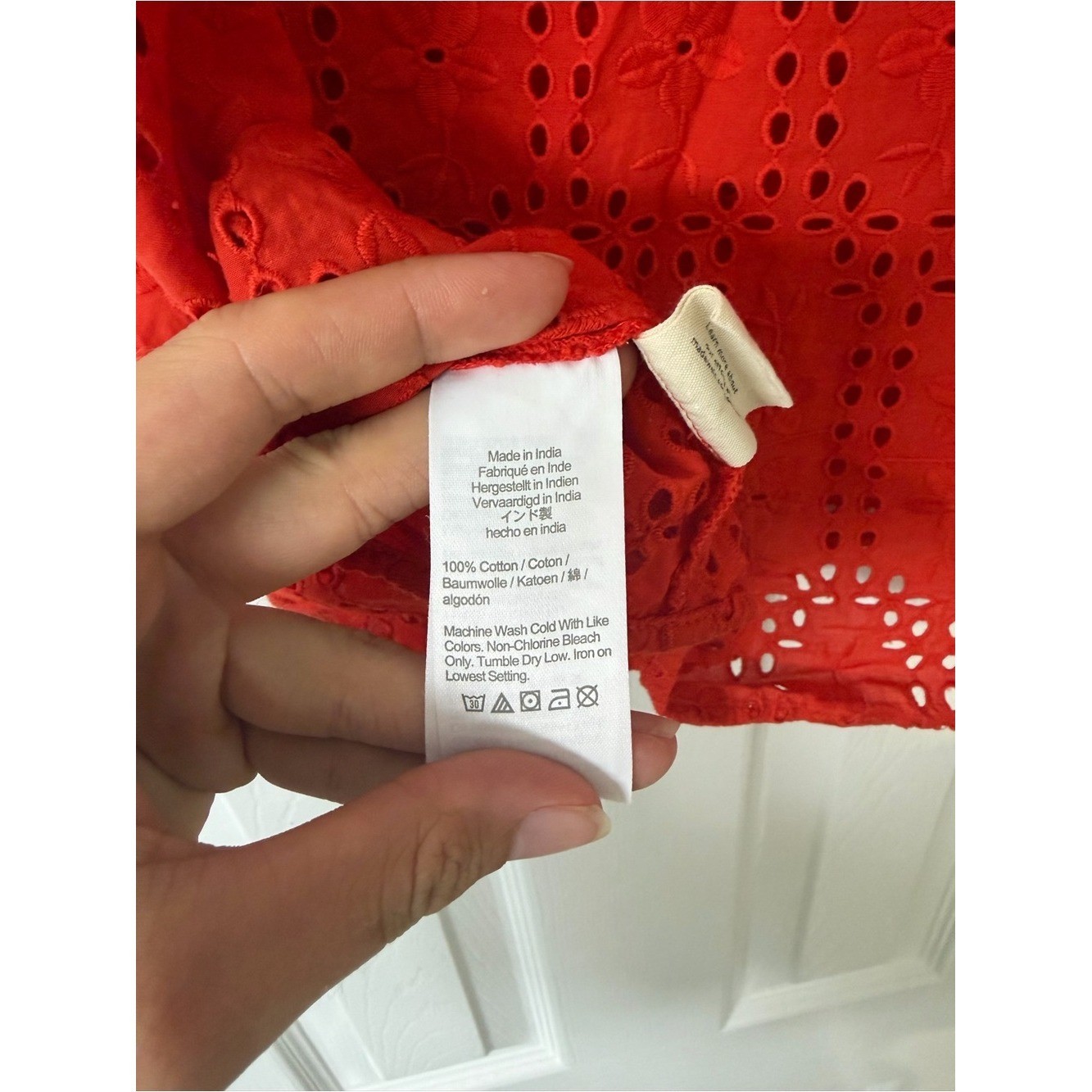 Madewell Red Eyelet Flutter Sleeve Top Size Medium 100% Cotton Boho Cottagecore
