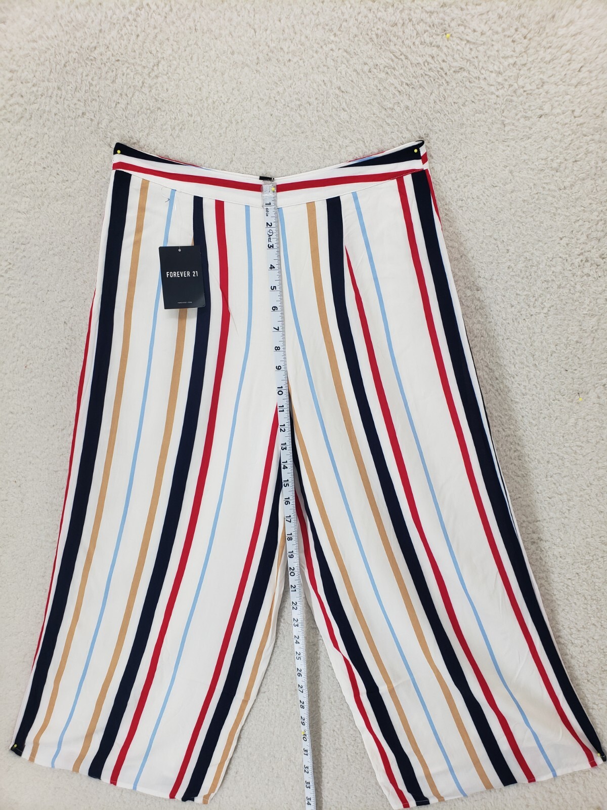 Forever 21 Women Pants Medium Blue Striped 100% Rayon Wide Leg Casual Fit