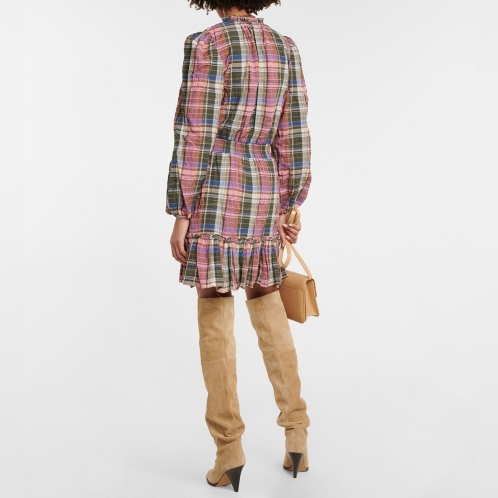Veronica Beard Jeans Destiny Ruffled Metallic Checked Cotton Blend Mini Dress