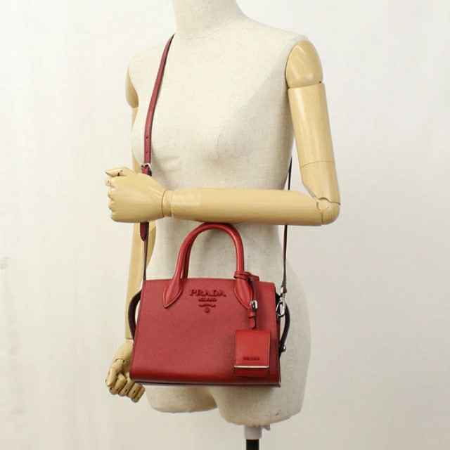 PRADA 1BA156 Saffiano Leather 2WAY Tote Bag Rosso Red Satchel Handbag Purse