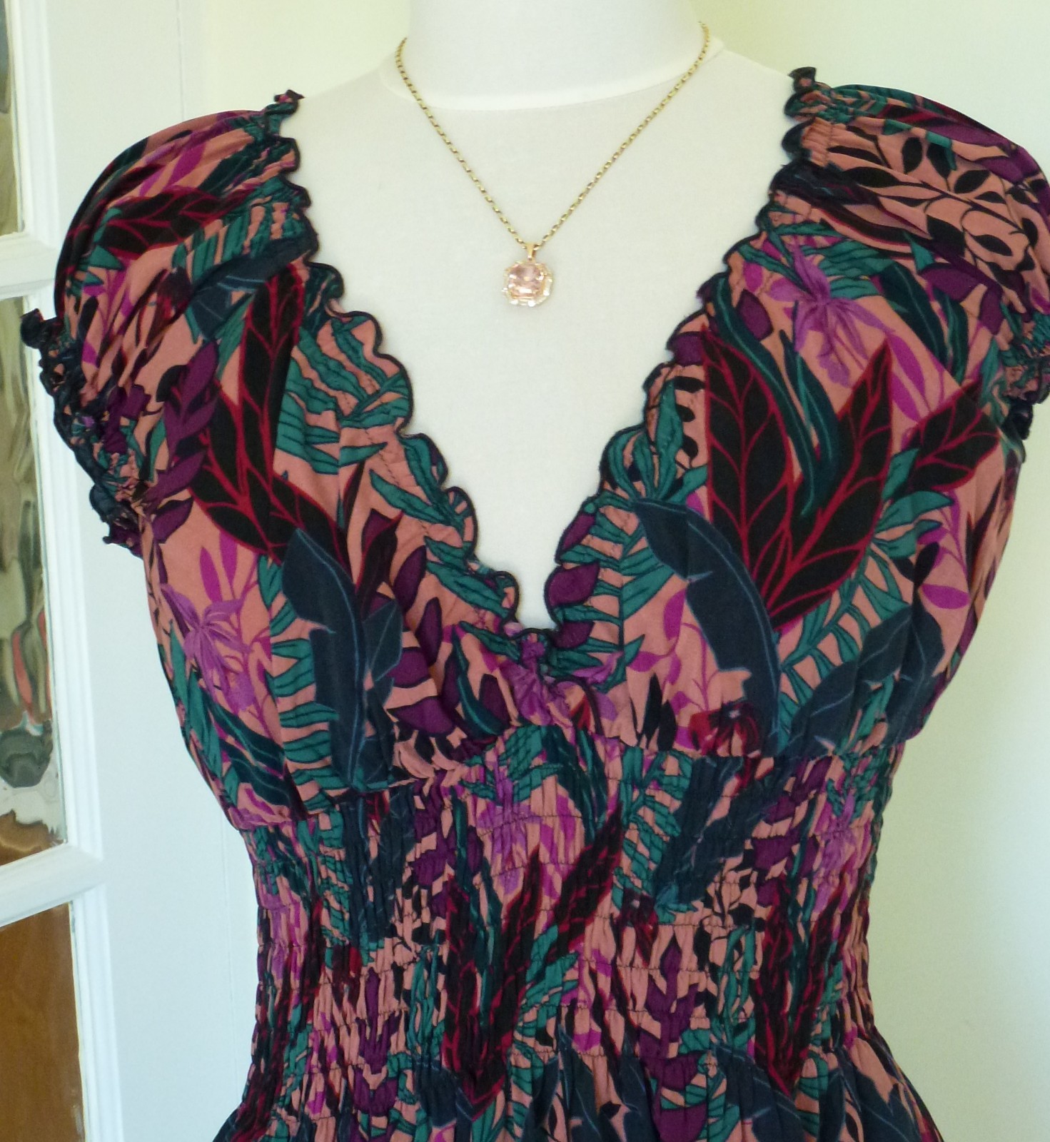 Joe Browns Size 14 Long Mid Axi Tiered Fit and Flare Dress Pink Green Floral