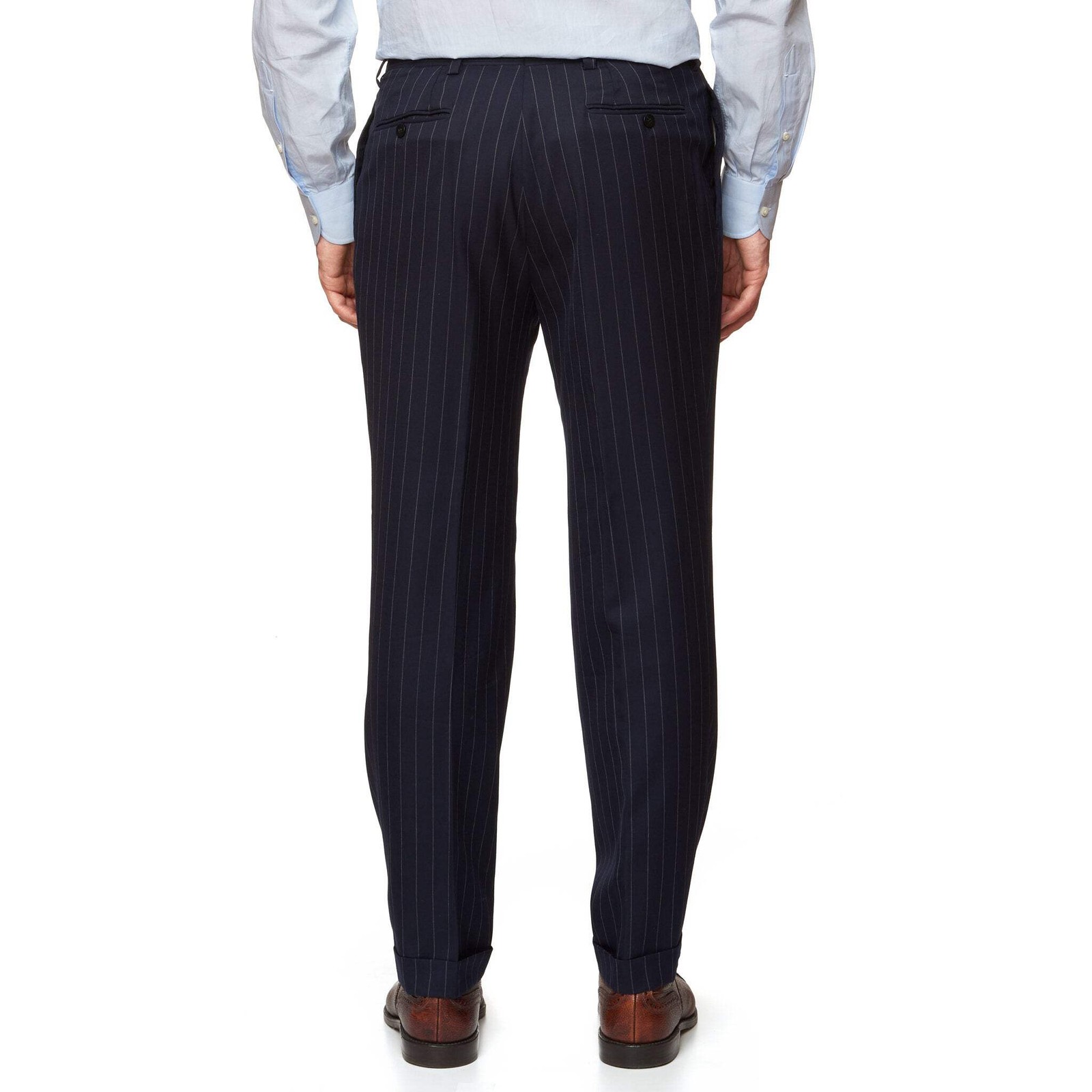 CESARE ATTOLINI Handmade Navy Blue Striped Super 180’s Wool Suit EU 48 US 38
