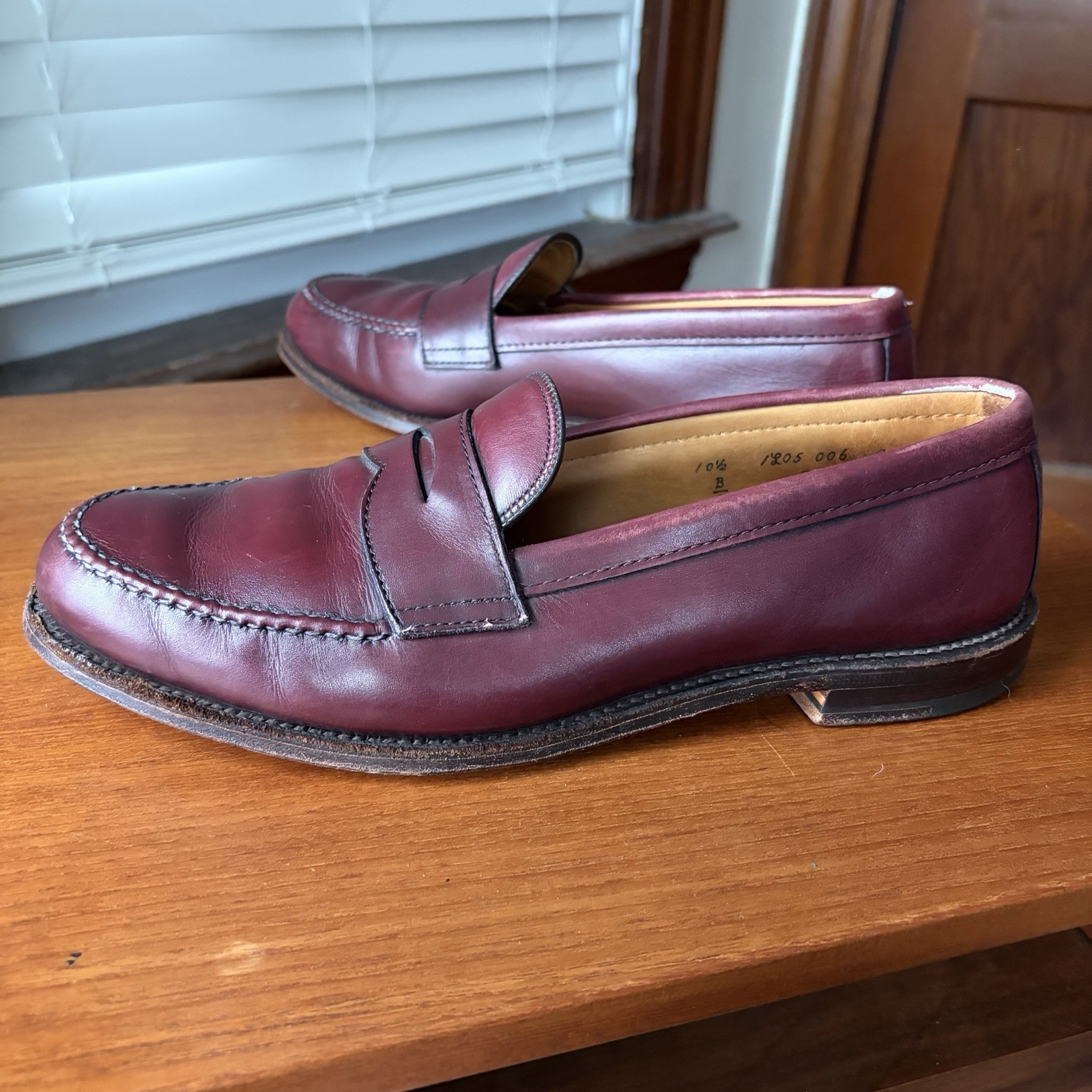 ALDEN 10.5D BURGUNDY CALF HANDSEWN LHS PENNY LOAFERS SHOES 984 10.5 D