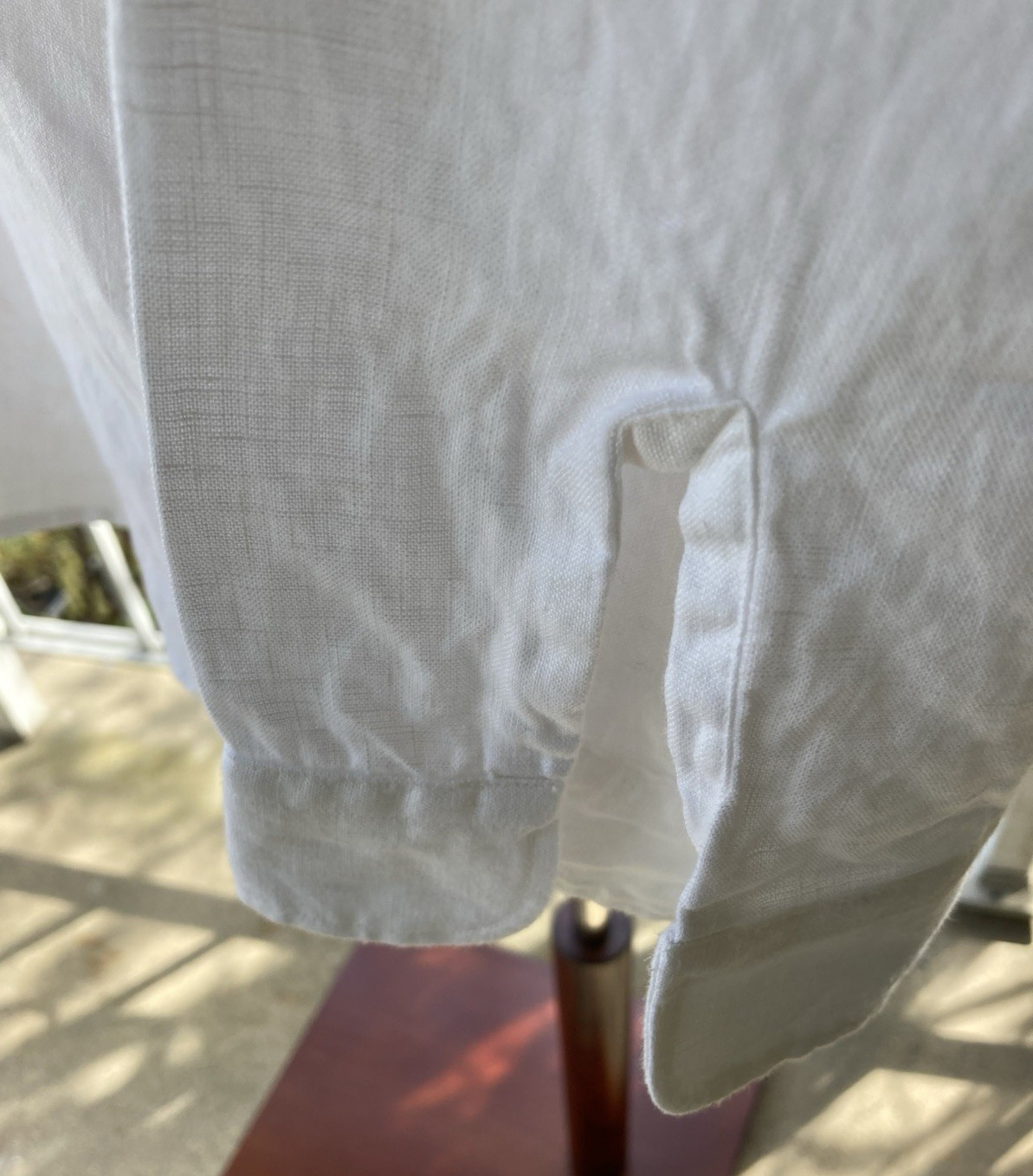 Chaps *Logo* White Button Up Collared Blouse 100% Linen SZ XL 3/4 Split Sleeve