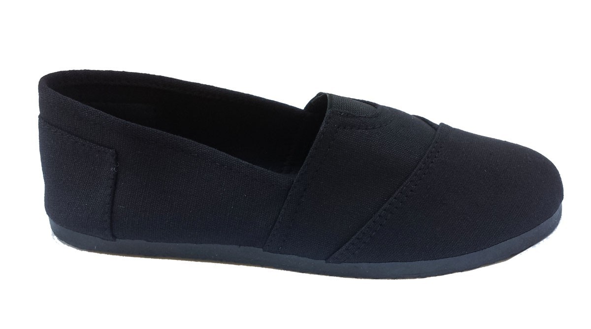 WOMENS CANVAS SLIP-ON FLATS BLACK WITH BLACK SOLE,ESPADRILLES,CHECK DESCRIPTION