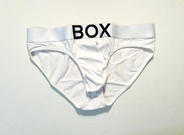 BOX Menswear – Size Large – Low Rise Cotton Brief with Roomy Pouch – White/Black