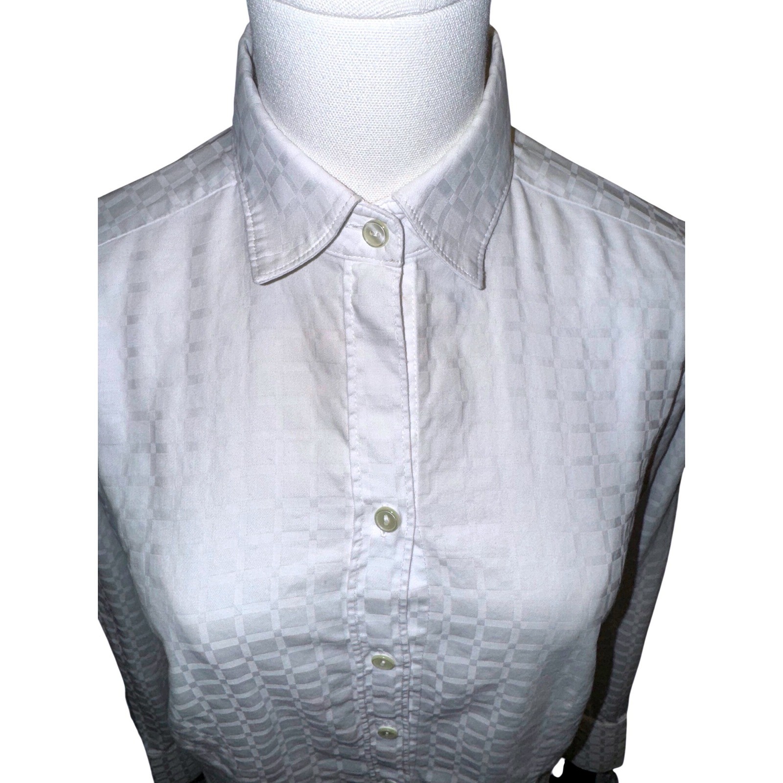 Hinson Wu White Tonal Checkered Jacquard Cotton Button Up Shirt Womens Size 4