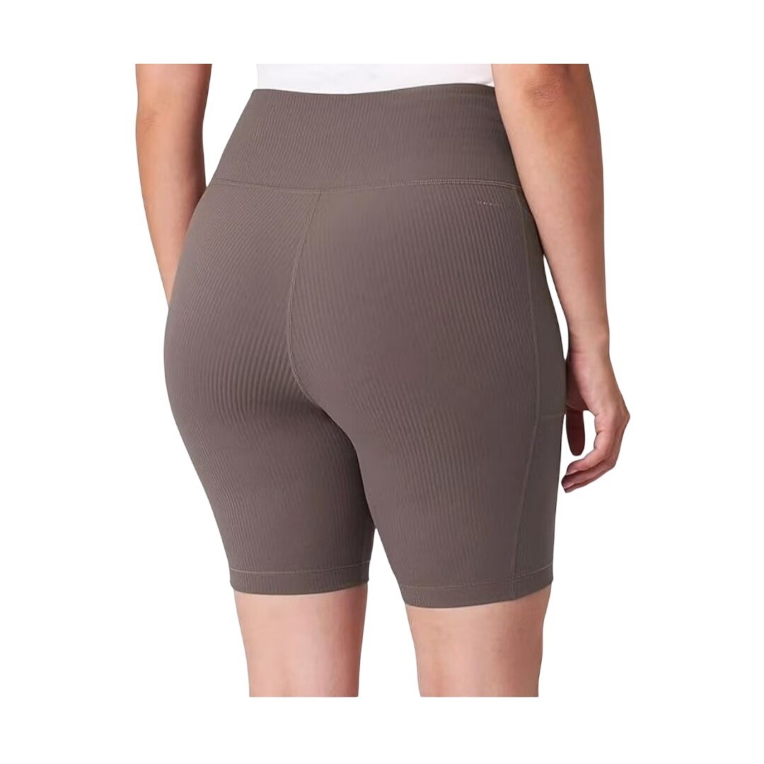Mondetta Performance Luxury Ribbed Biker Shorts Brown High Waist Pockets Size L