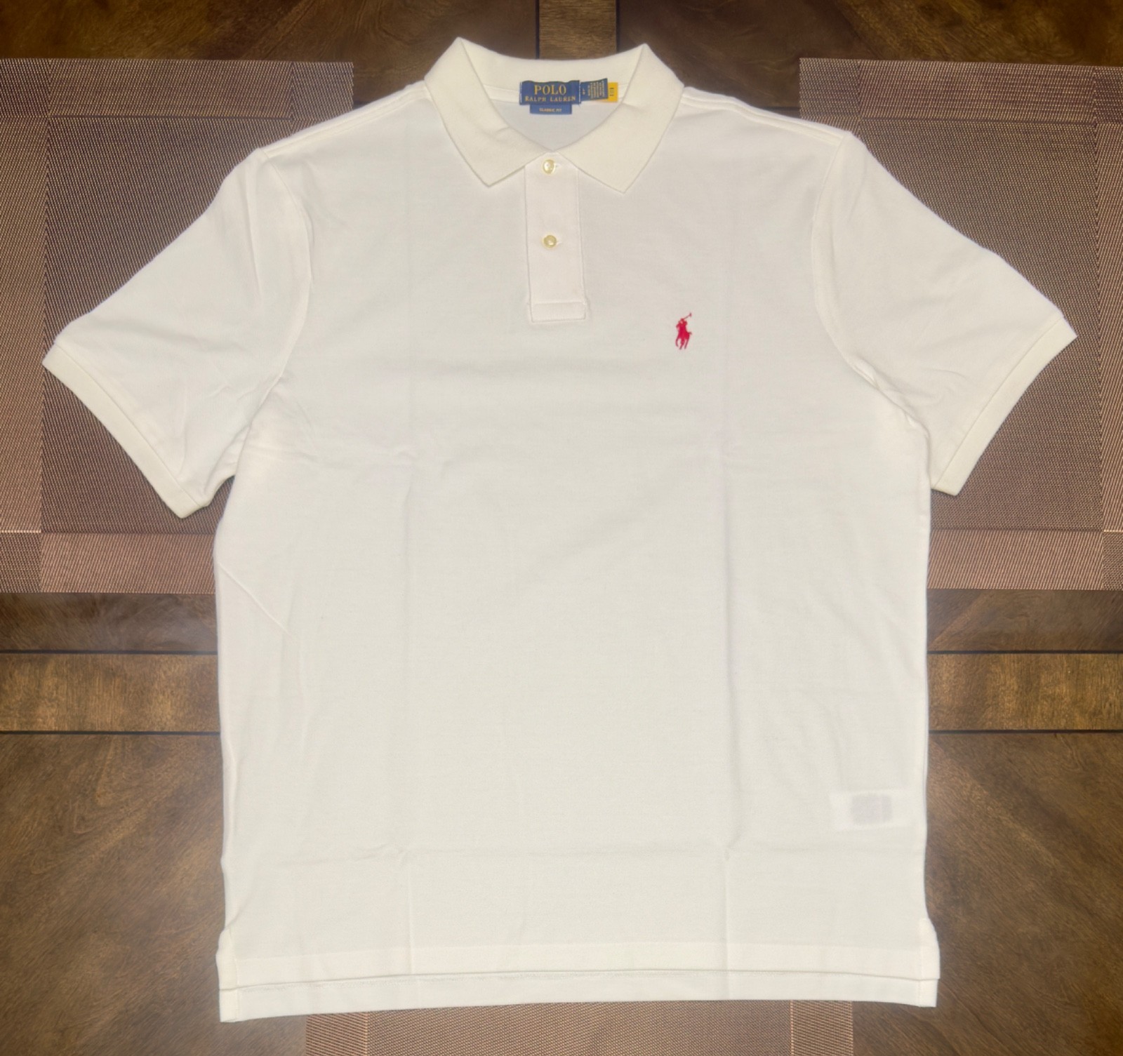 Ralph Lauren Classic-Fit Men’s White/Red Polo Shirt sz. Large
