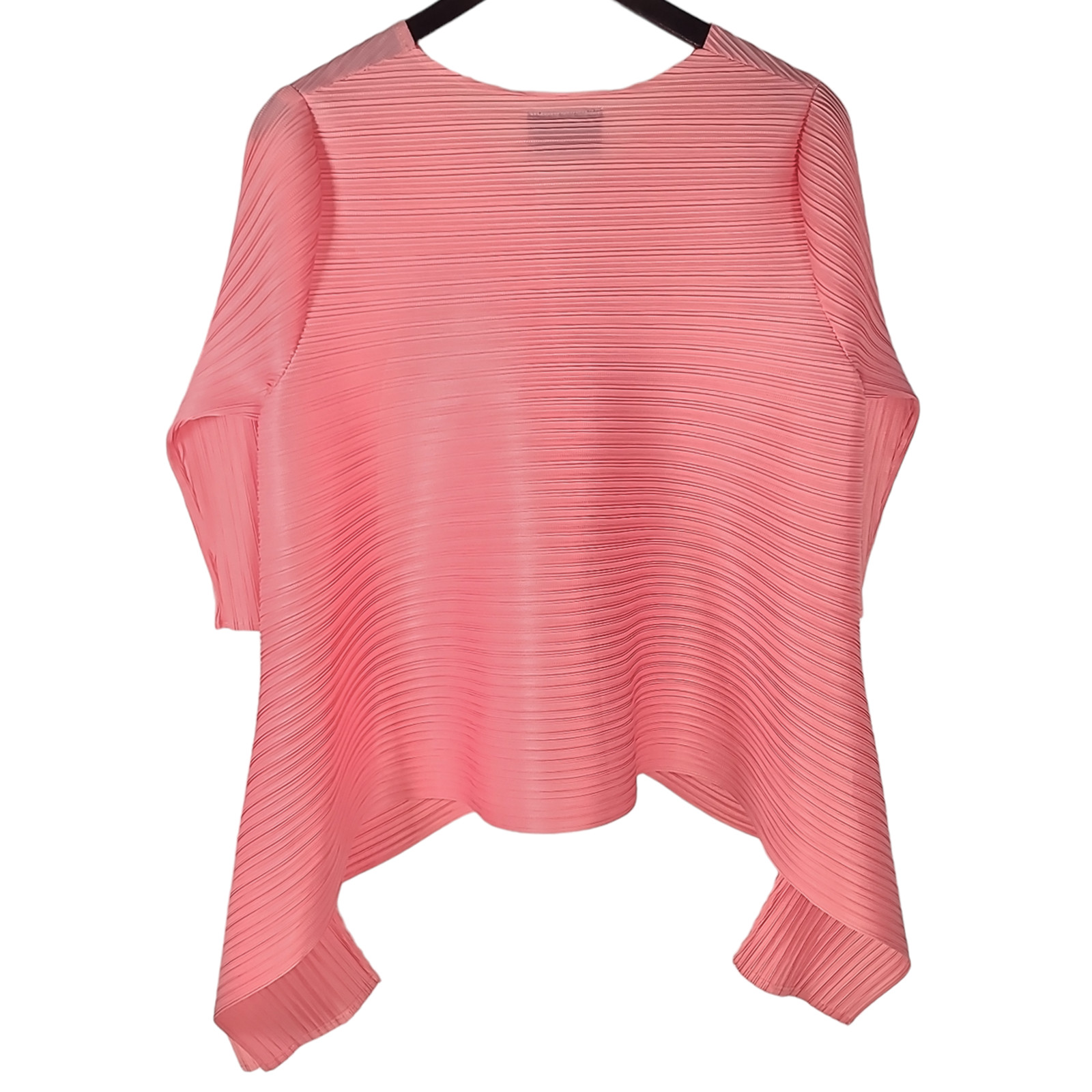 SCARLET SAGE One Size Cool Pleated Plisse Peach Coral V-Neck Waterfall Top NWT