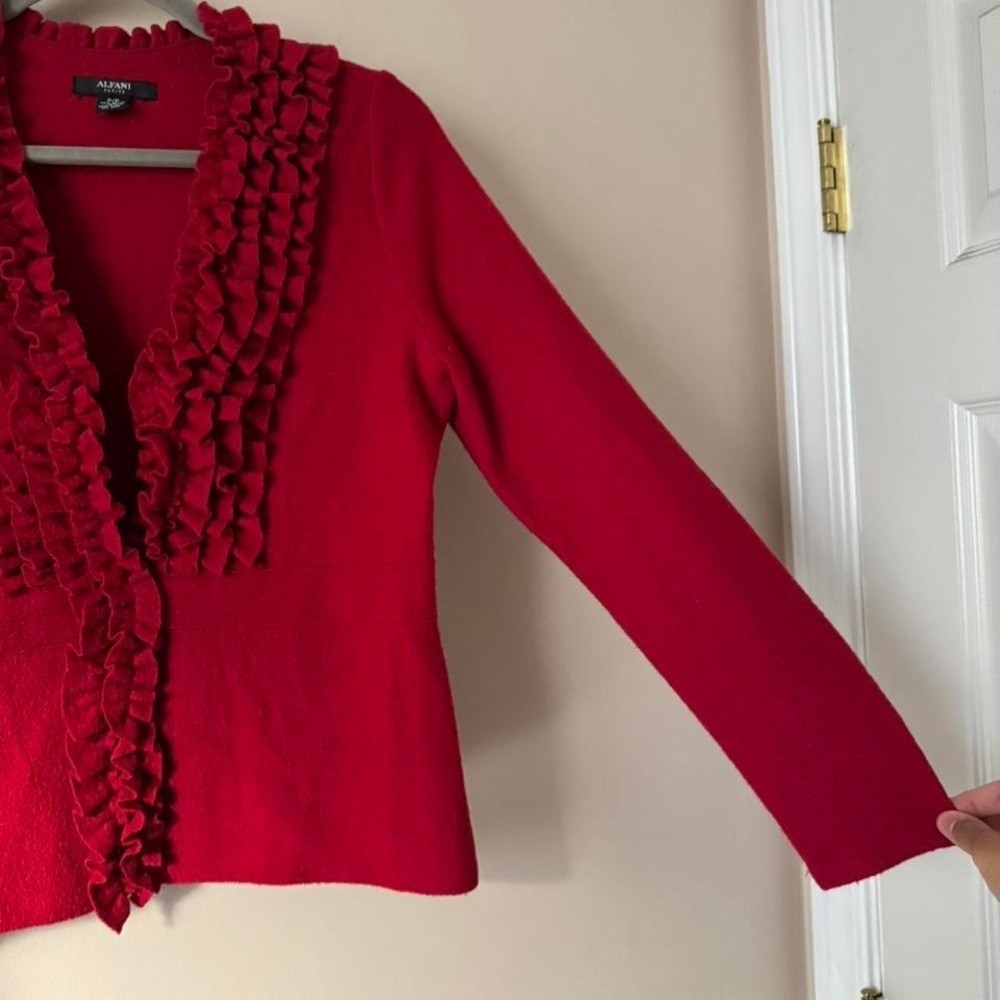 Red Ruffle 100% Merino Wool Blouse Cardigan