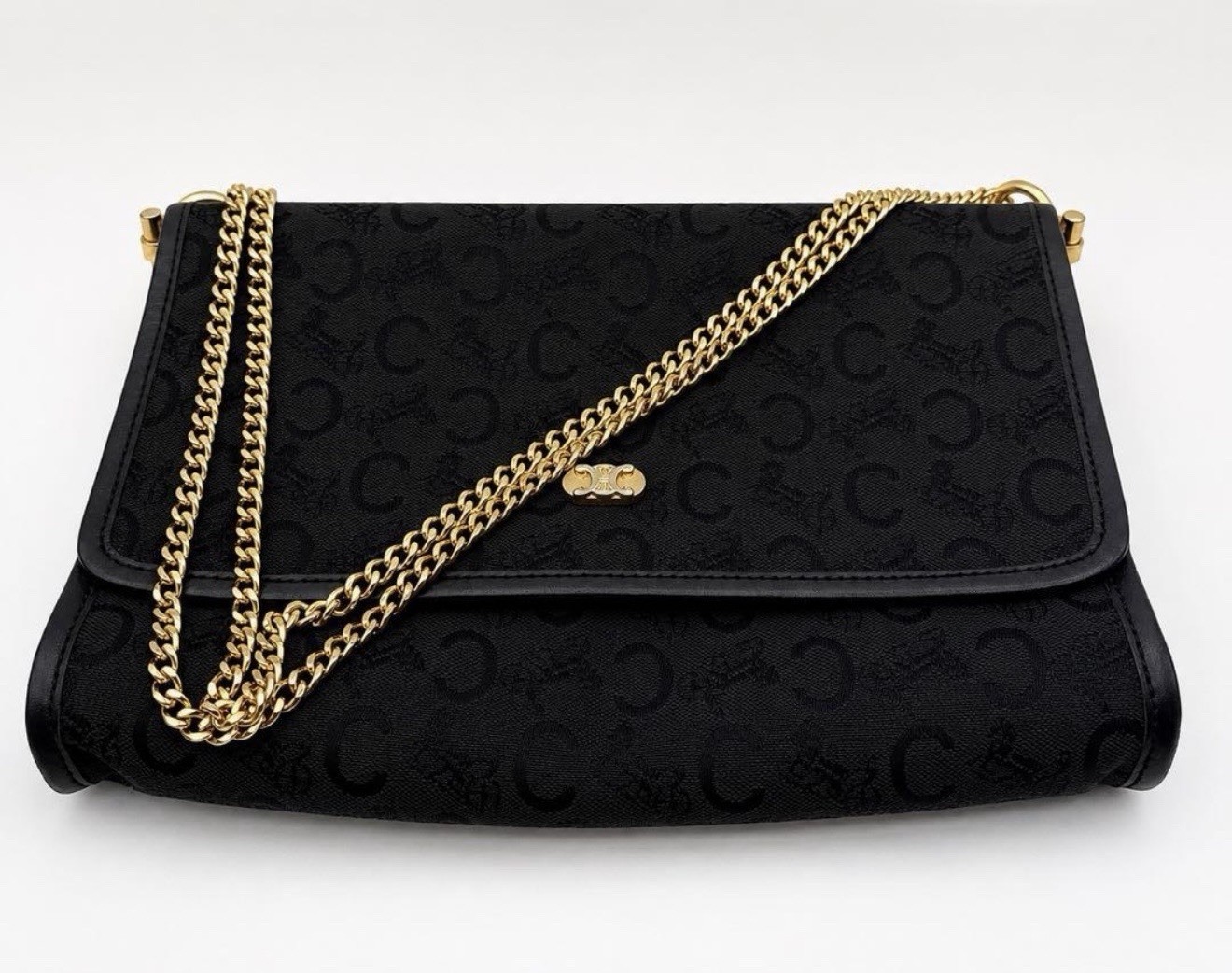 CELINE Aut Vintage C-sulky Monogram Jacquard Chain Flap Shoulder Bag