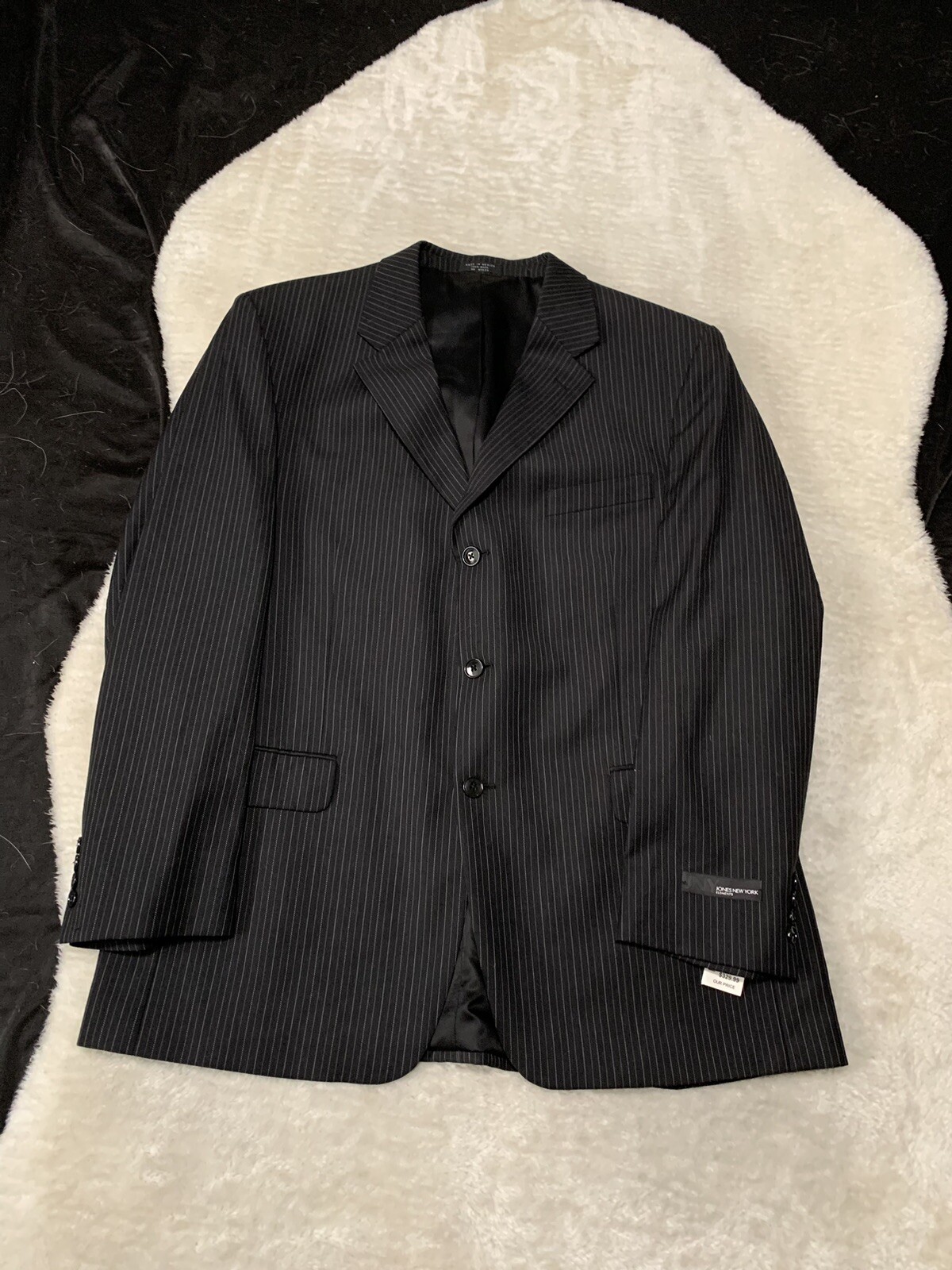 New Jones New York Elements Mens Charcoal Wool Blazer Size 44R Striped Jacket