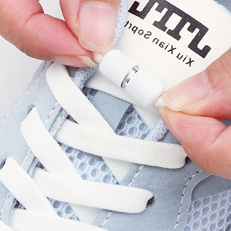 1Pair Elastic Shoelaces Sneakers Unisex Lazy 8mm Wide Flat Shoelace Colorful Cap