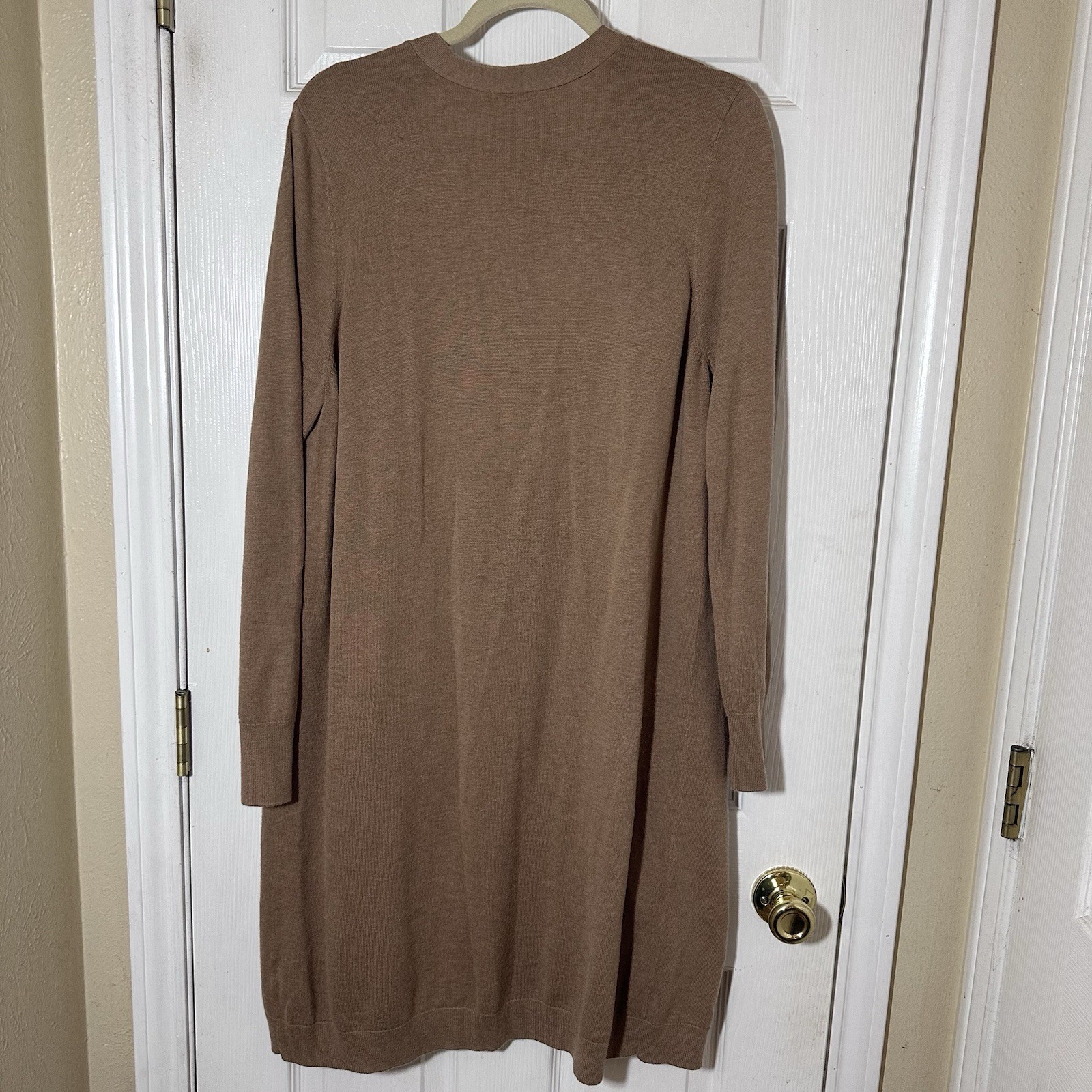 Halogen XL Brown Knit Cardigan Sweater Open Front Pockets Long Sleeve Lagenlook