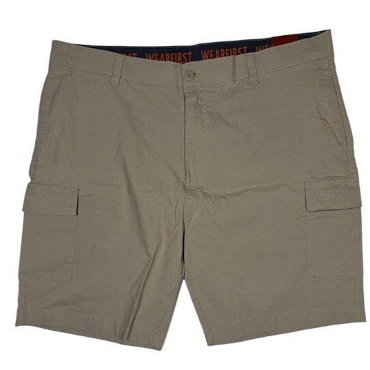 WearFirst Mens Cargo Shorts Size 44 Tan Khaki Stretch Cotton Nylon