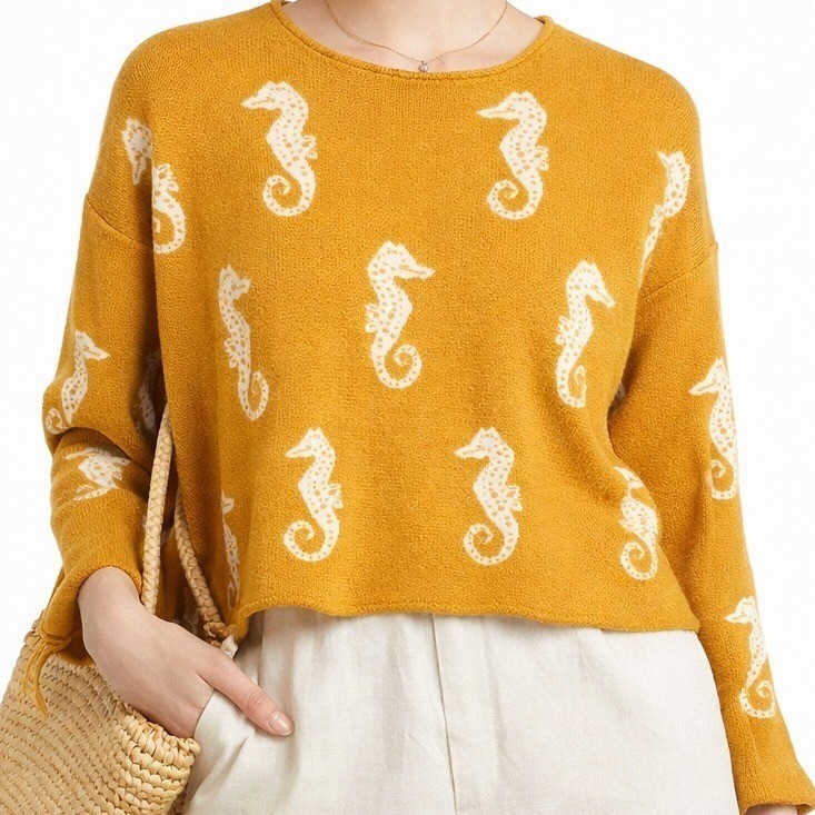 Philosophy Seahorse Relaxed Knit Sweater Coastal Whimsy Indie Coastal Grandma L