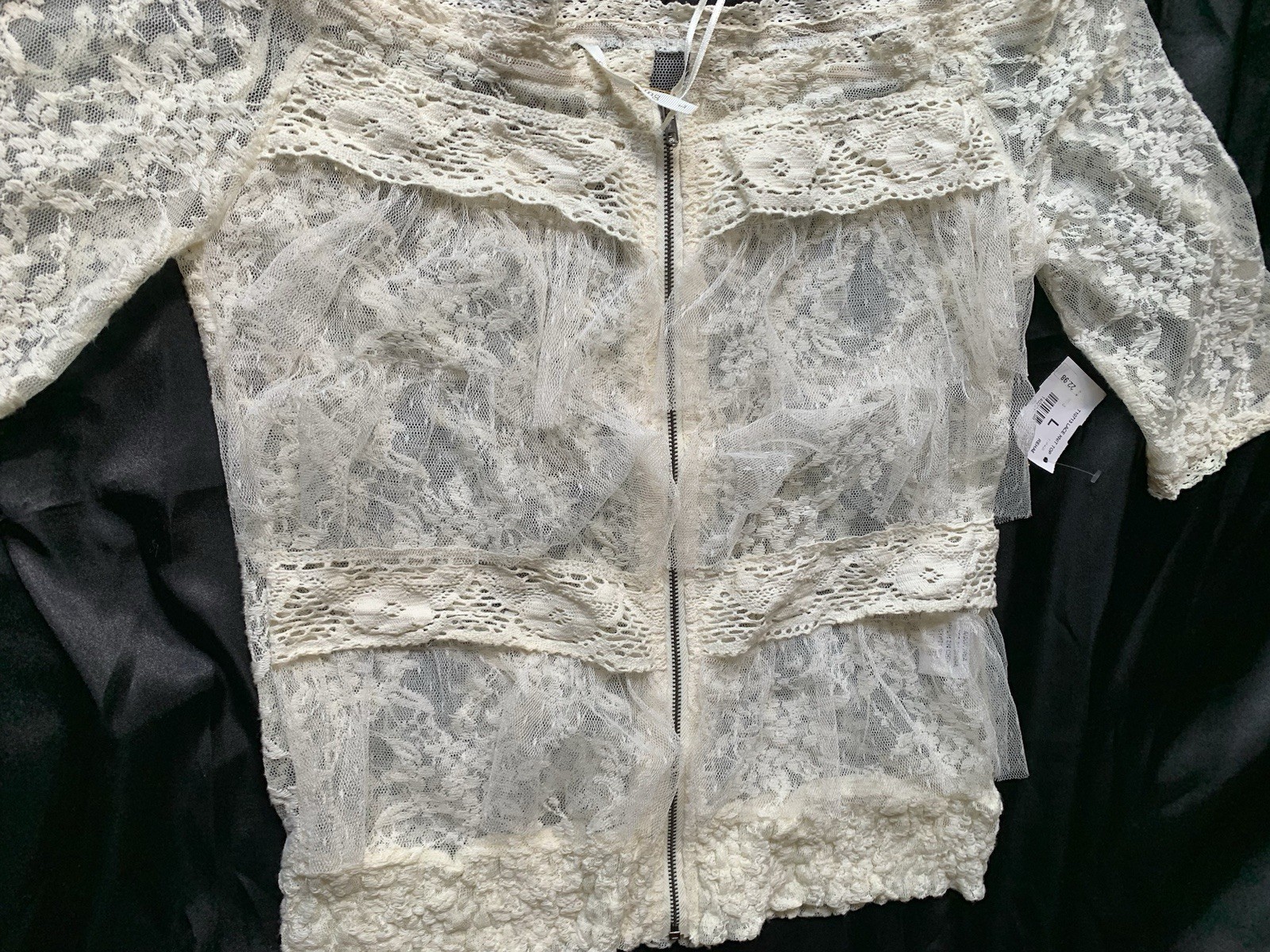 Goddess Wing ☀️ Blouse Top Women Woman Size Large Lace Off White Beige Zipper