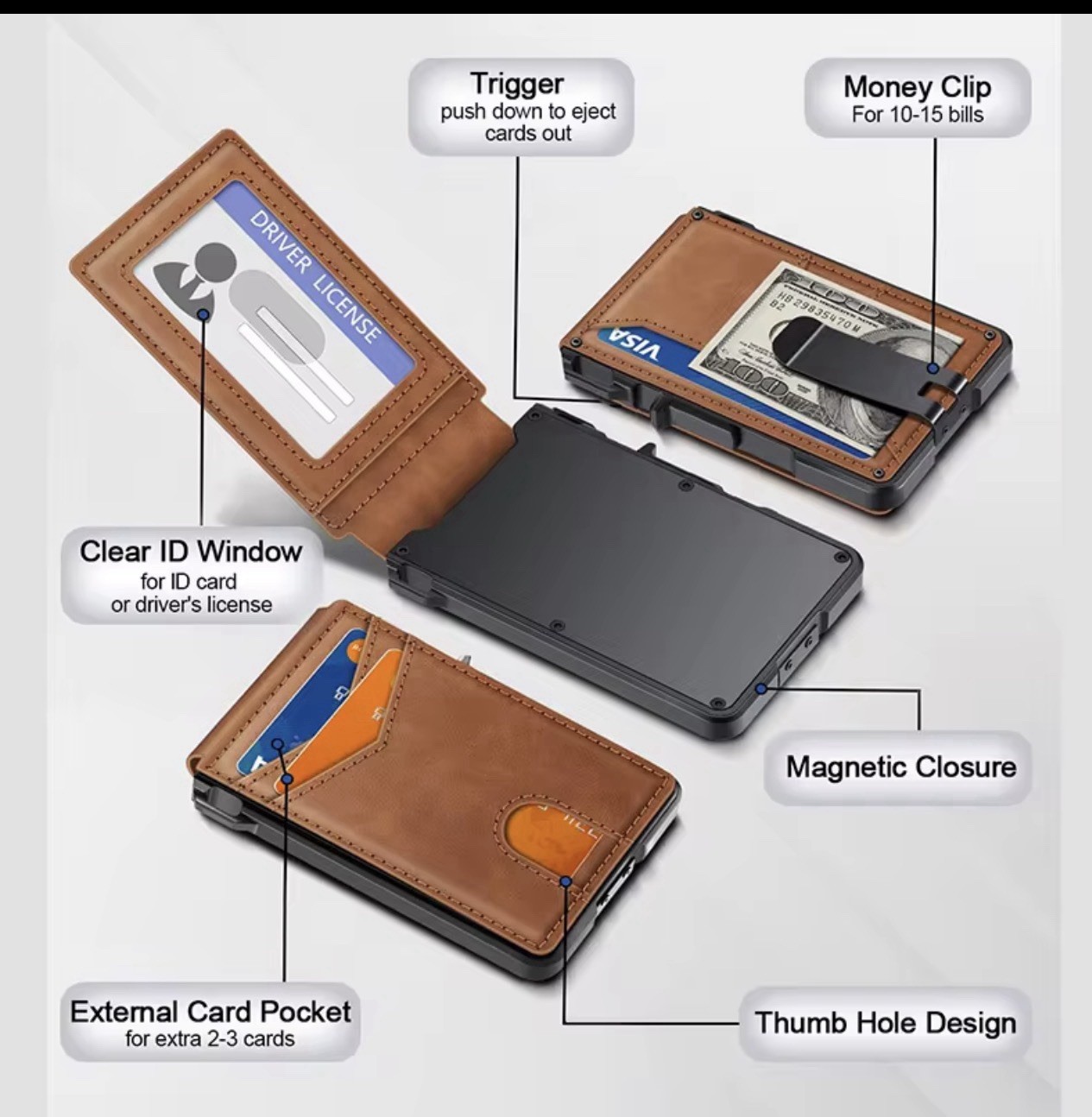 Smart Pop Up Wallet for Men RFIDBlocking Slim Metal Card Holder withID Window