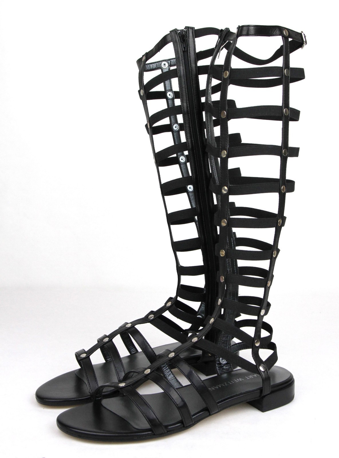 $525 New Stuart Weitzman Black Nappa Leather Elastic Stretch Gladiator Boots