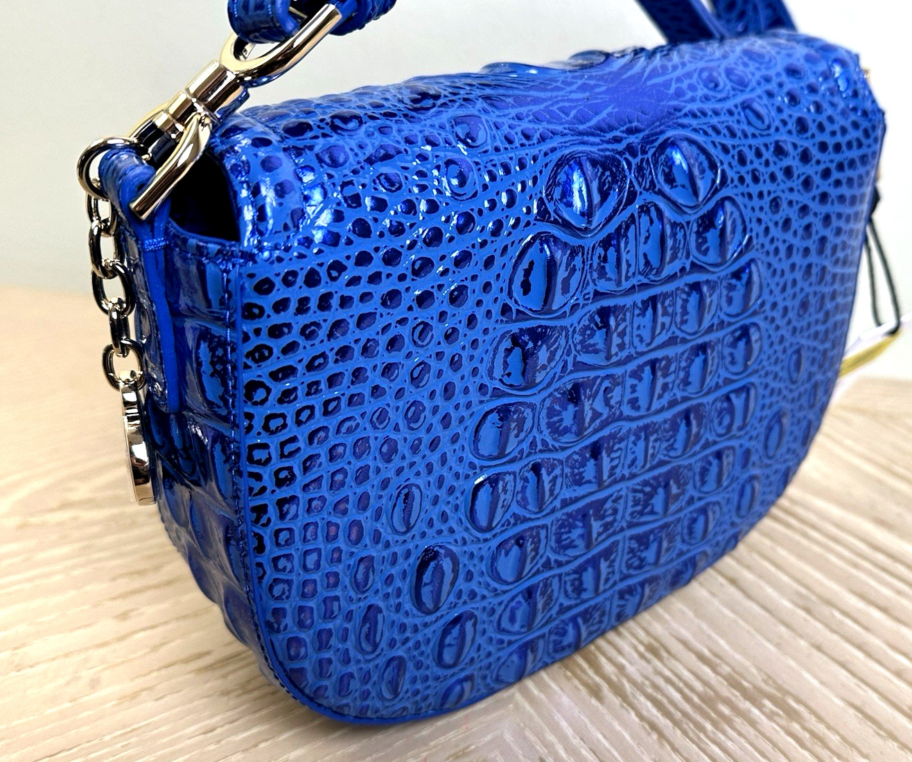 NWT BRAHMIN BRIAR COBALT POTION BLUE METALLIC LEATHER CROSSBODY SMALL HANDBAG