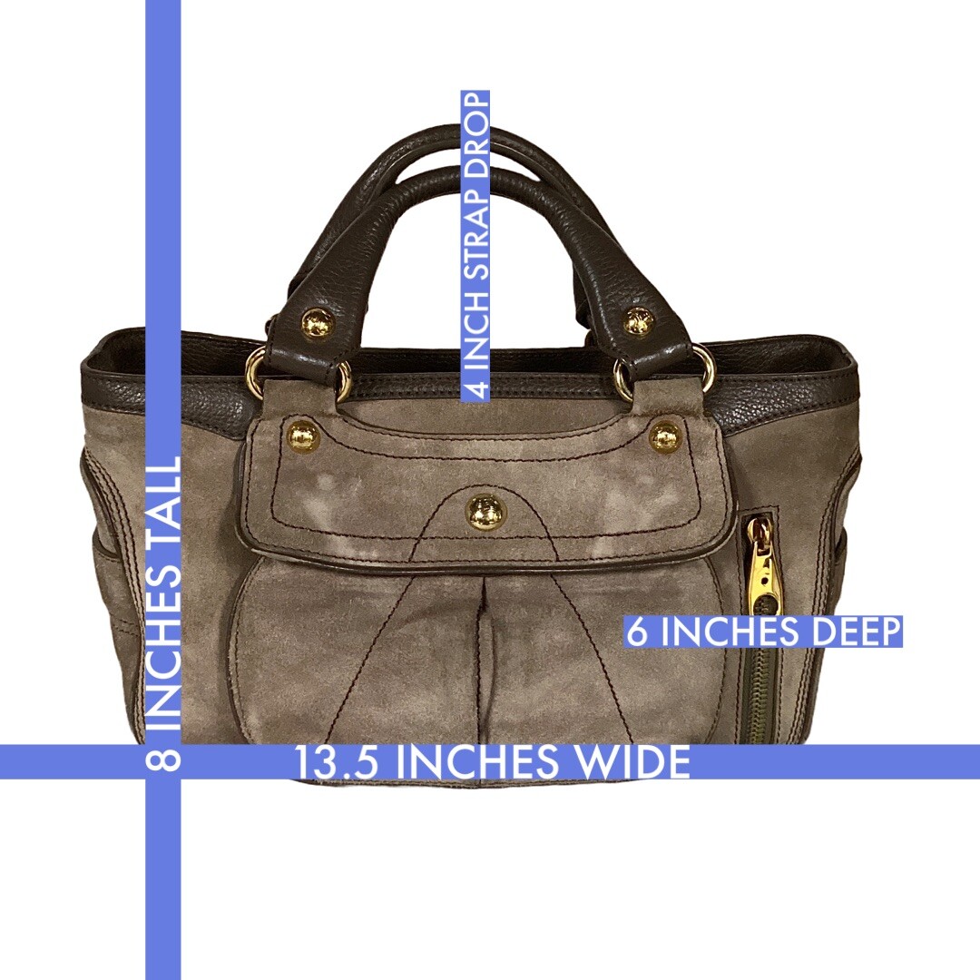 DARK ESPRESSO BROWN LEATHER CELINE “BOOGIE” CONTRAST STITCH SATCHEL BAG
