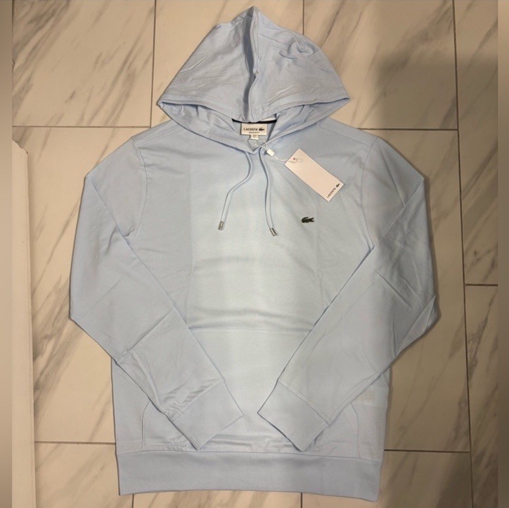 Lacoste Men’s Lightweight Pullover Hoodie Light Blue New