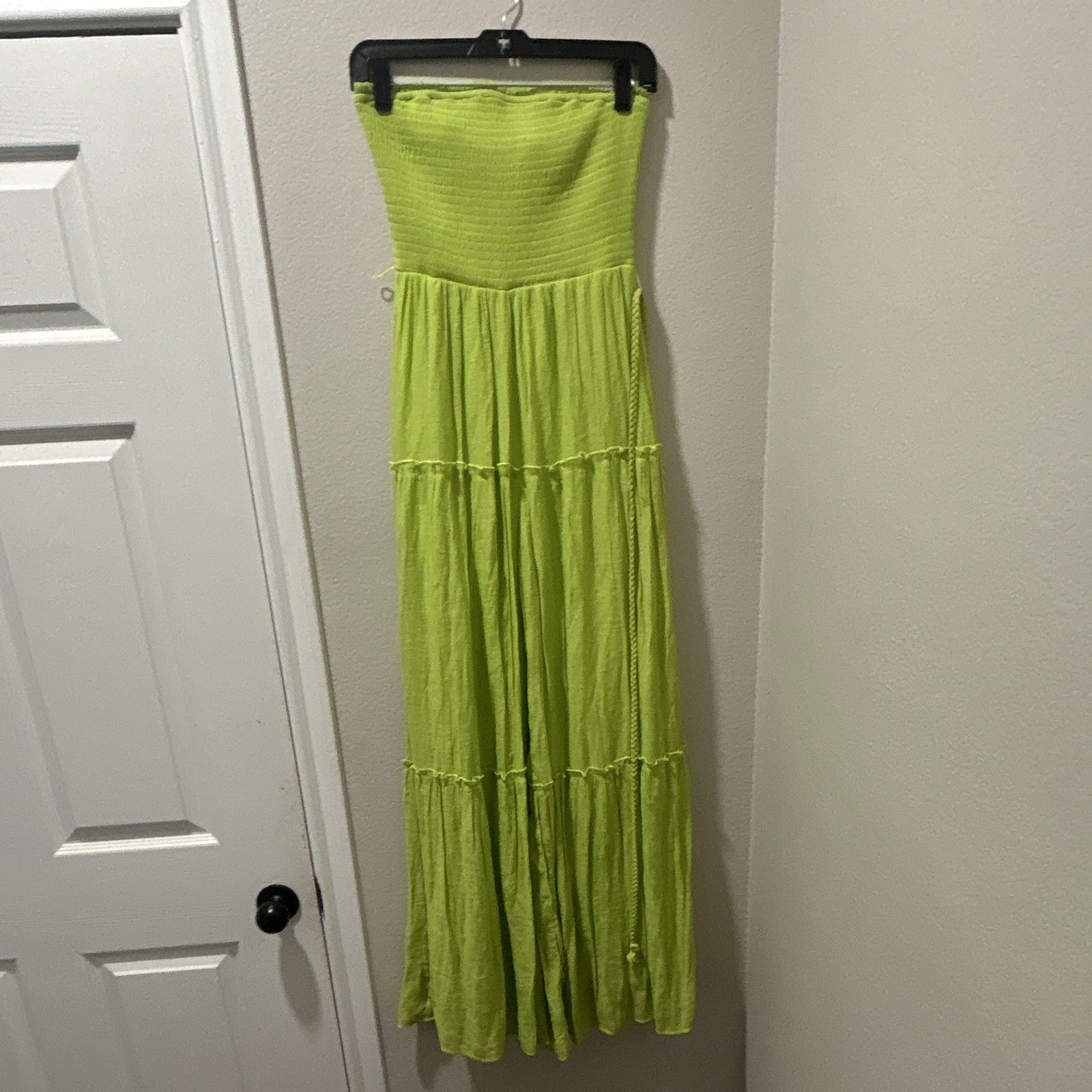 Women’s Green Strapless Smocked Solid Maxi Dress, Size S Regular Long