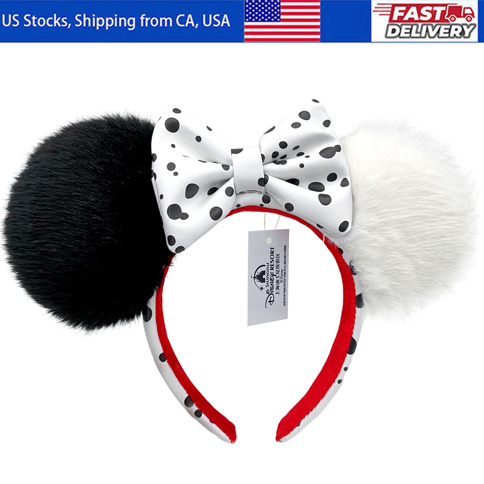 2024 Disney-Park’s 101 Dalmatians Cruella Devil Pom Pom Ears Headband US Stock