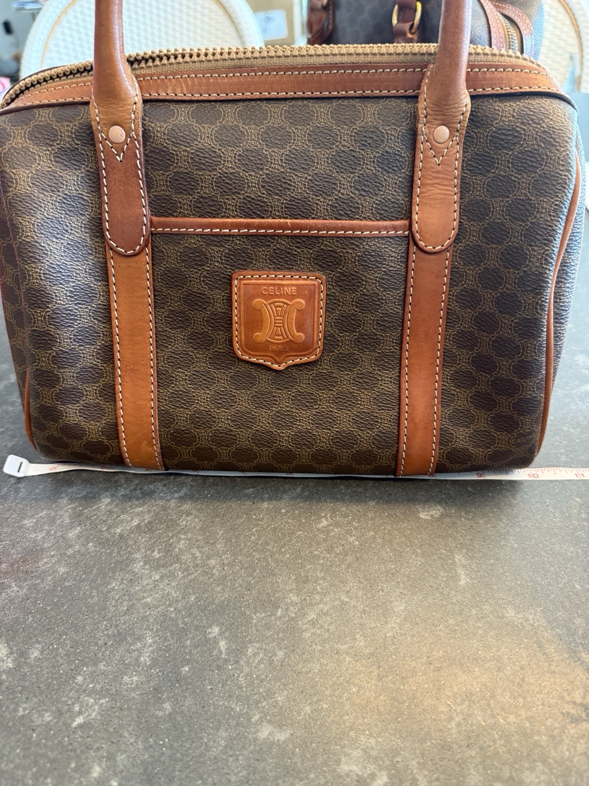 Authentic Vintage Celine Macadam Boston Bag Brown Leather Italy Satchel