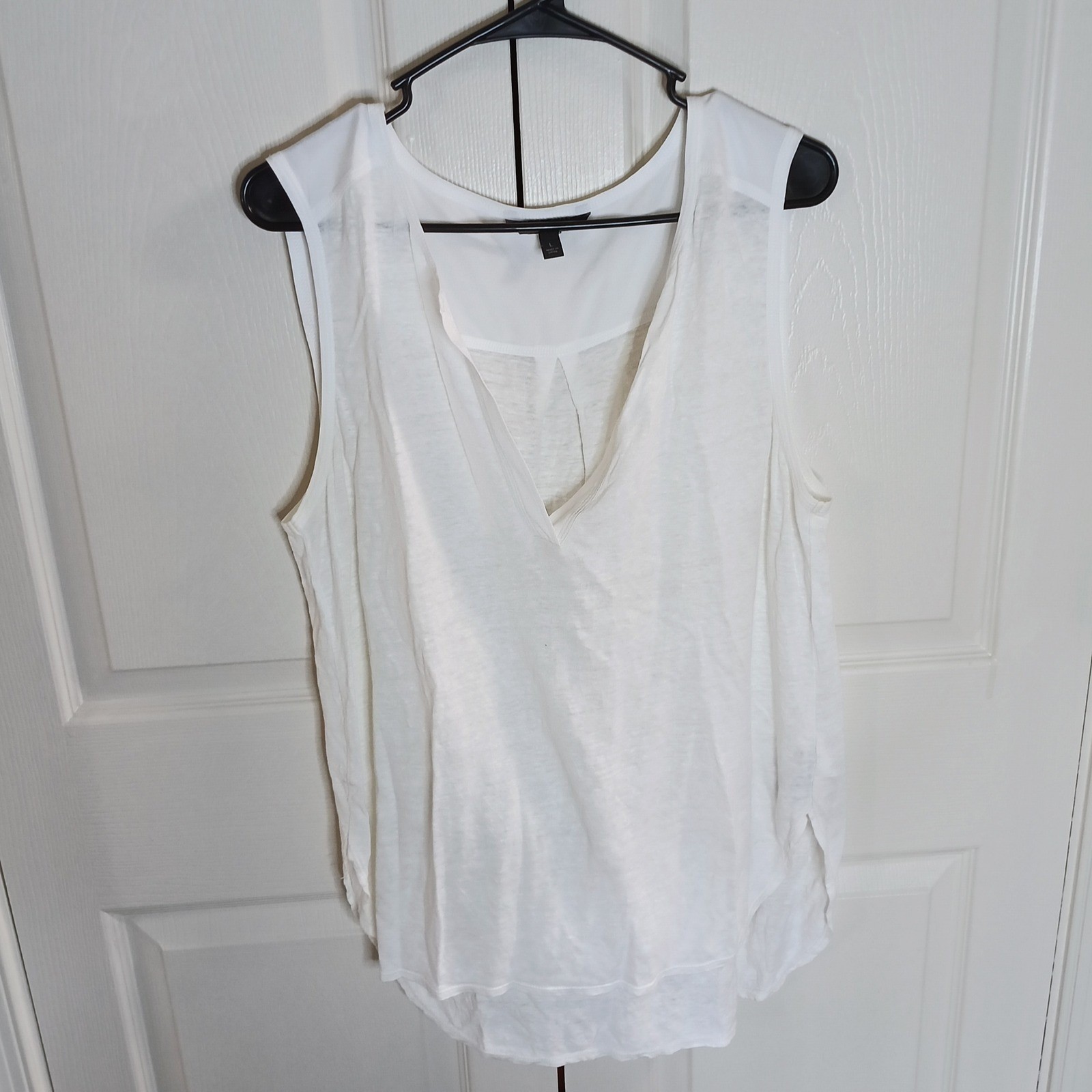 Banana Republic Womens White 100% Linen Mixed Media V-Neck Sleeveless Top Large