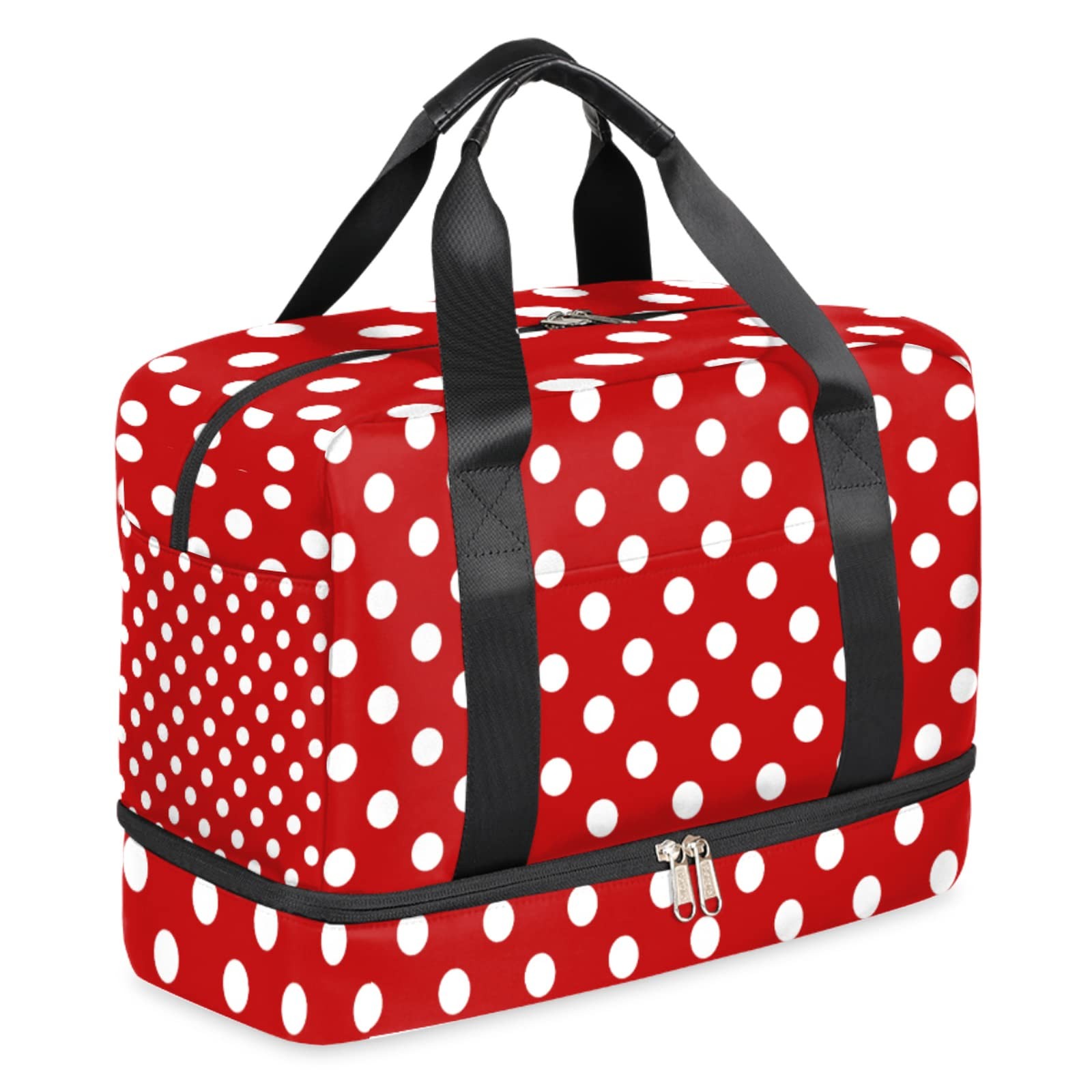 Polka Dot Sports Gym Bag with Shoes Compartment, Red and White White,Red