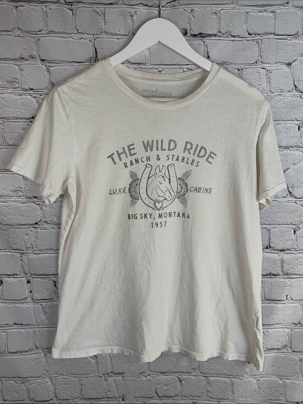 SUNDANCE Pale Cream ‘The Wild Ride’ Graphic Short Sleeve Tee M