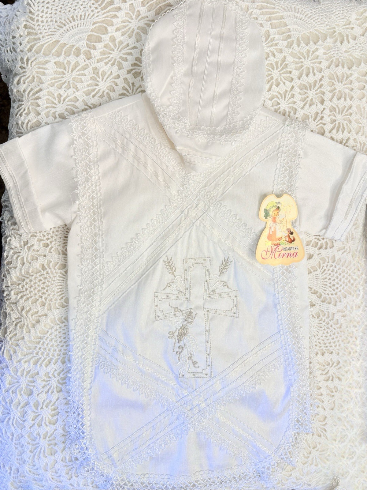 Vintage Boys Three Piece White Christening Outfit With Hat 2years NWT